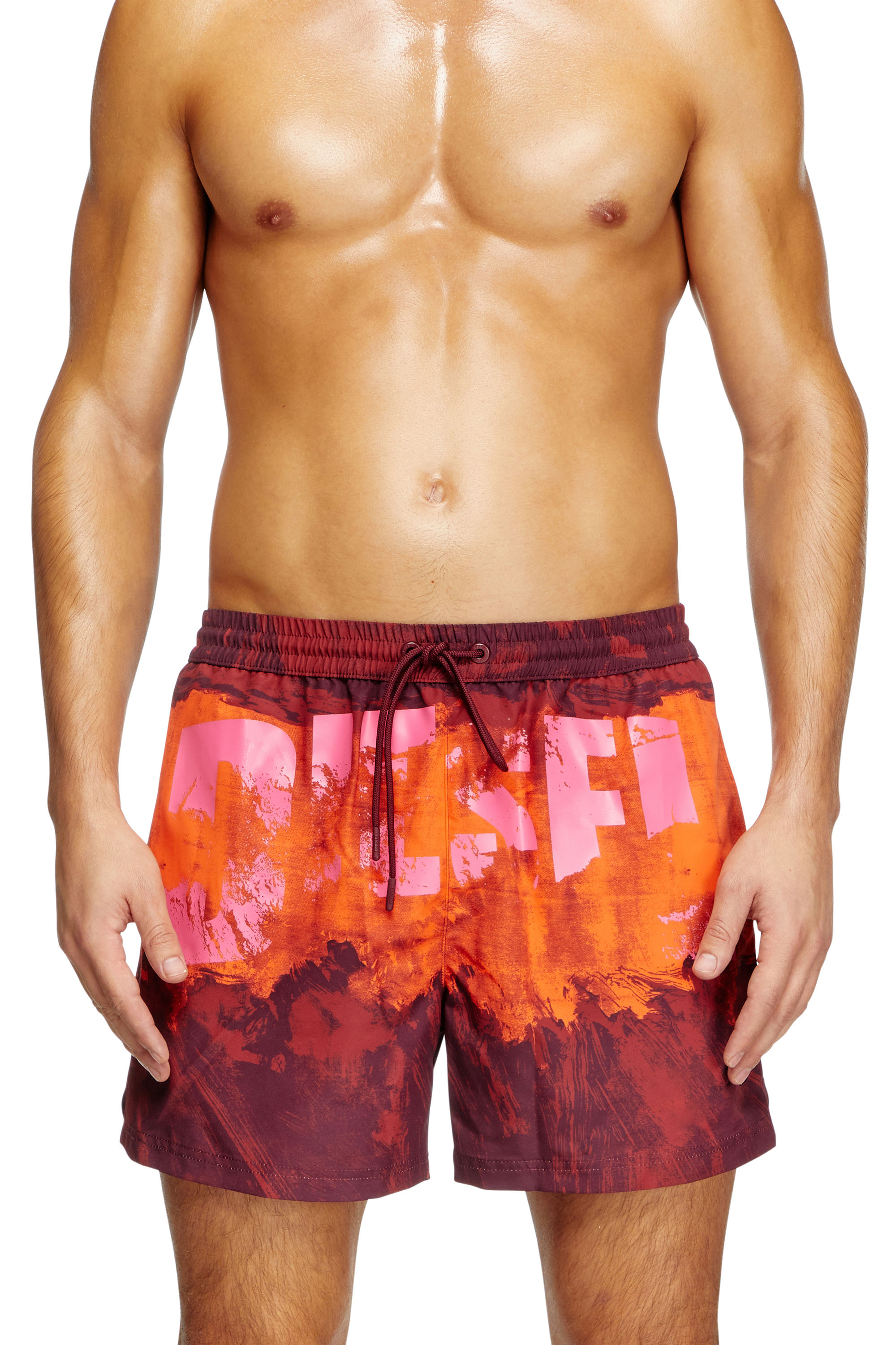 Diesel - Mid-length swim shorts with graphic print - Swim shorts - Man - Red