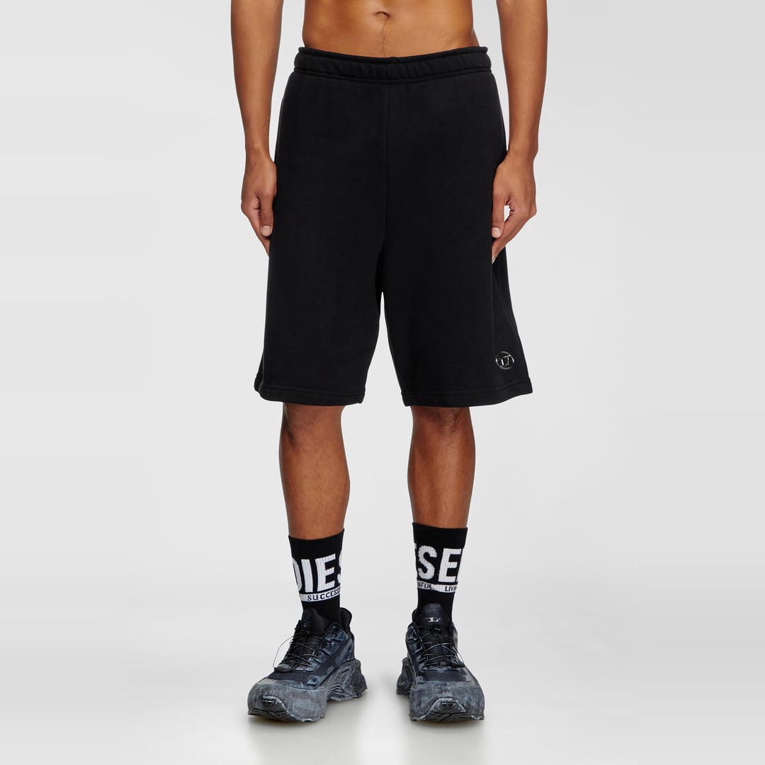Diesel - Sweat shorts with silver Oval D - Shorts - Man - Black