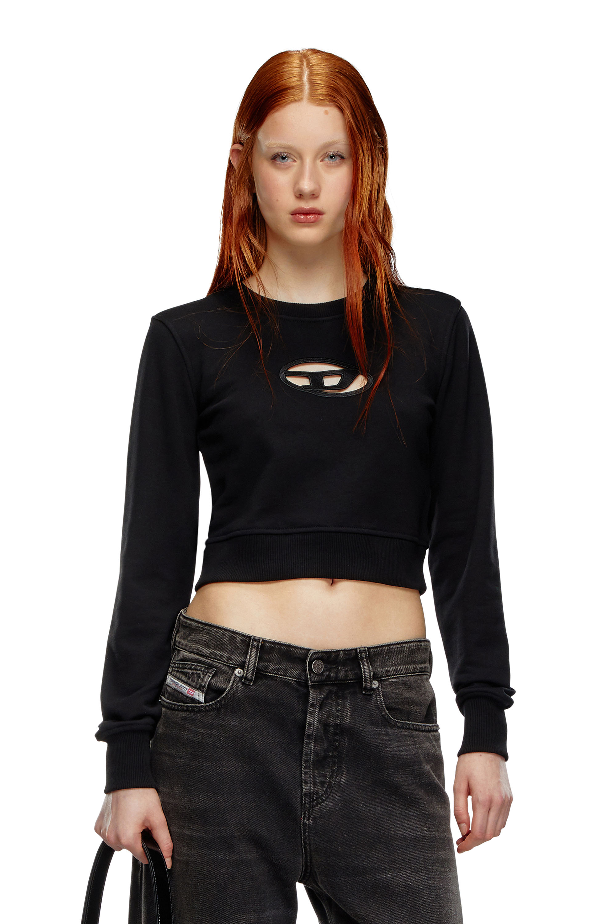 Diesel - Cropped sweatshirt with cut-out logo - Sweaters - Woman - Black