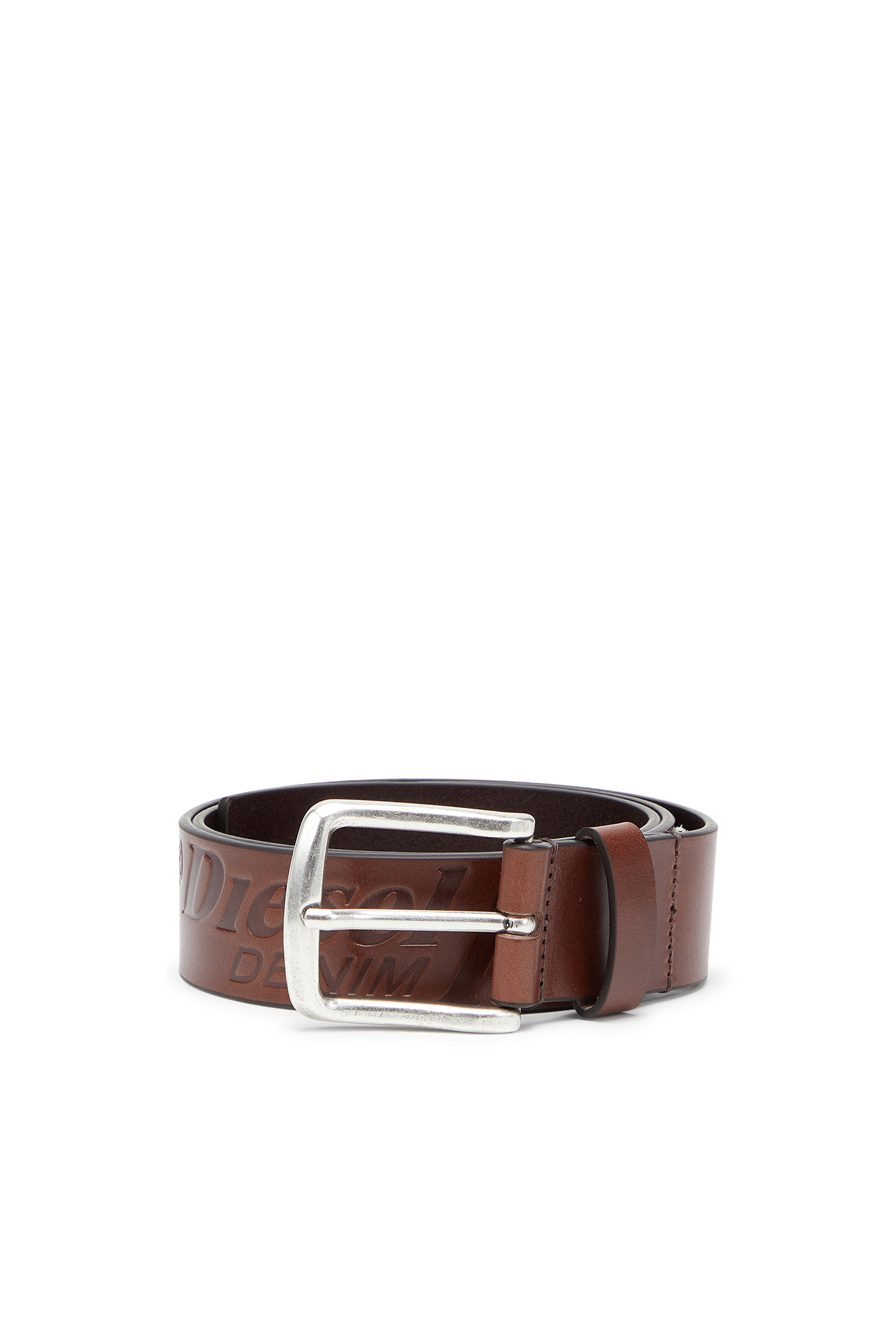 Diesel - 4 cm leather belt with engraved logo - Belts - Man - Brown