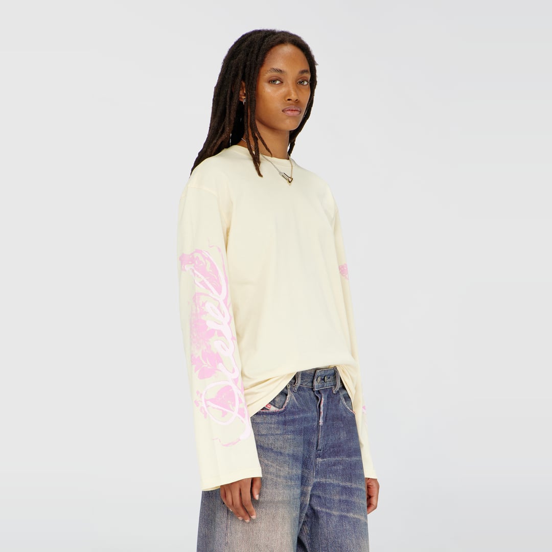 Diesel - Long-sleeve T-shirt with graphic prints and crystals - T-Shirts - Woman - Yellow