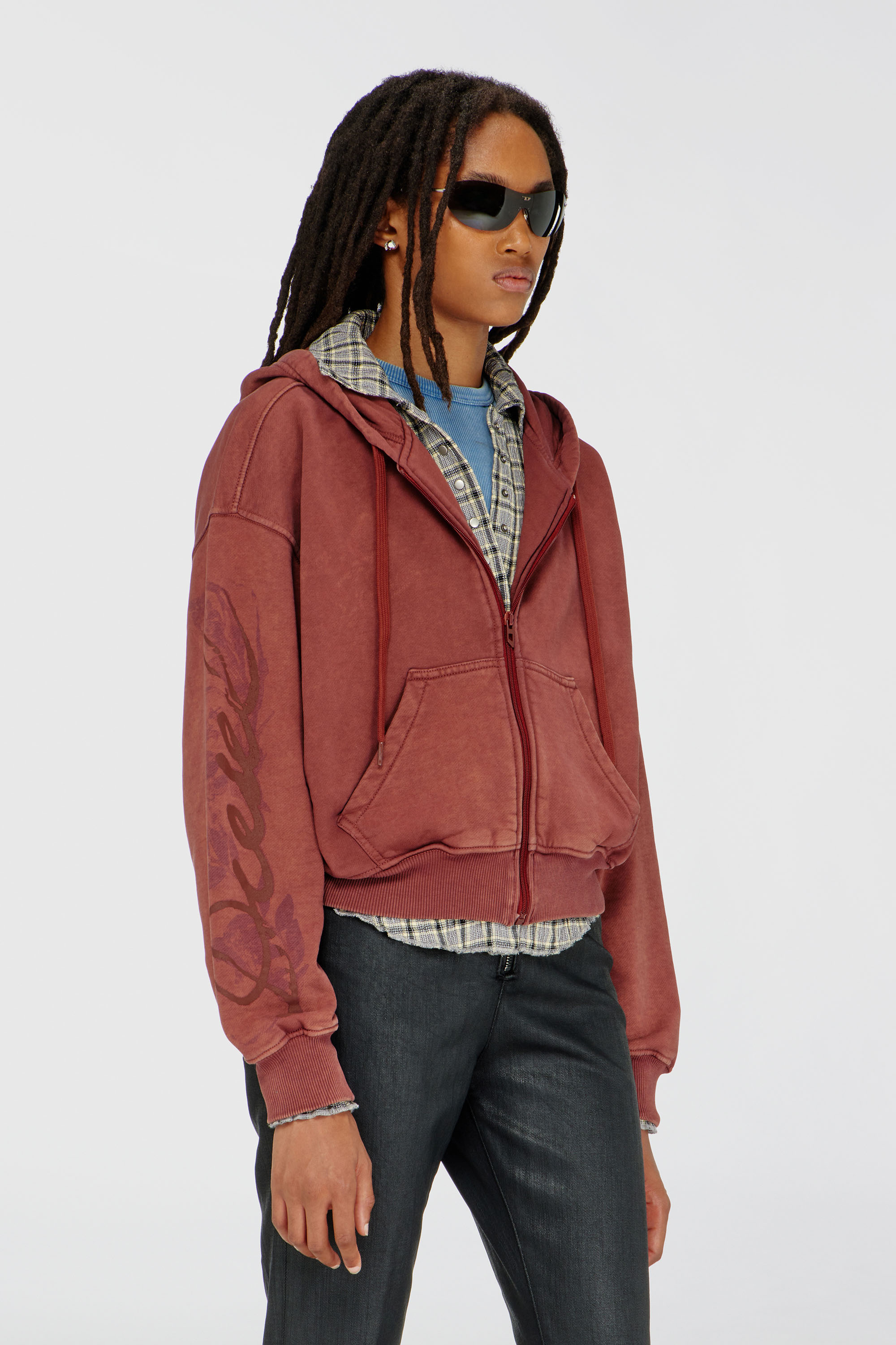 Diesel - Zip-up hoodie with puff-print floral logo - Sweaters - Woman - Red