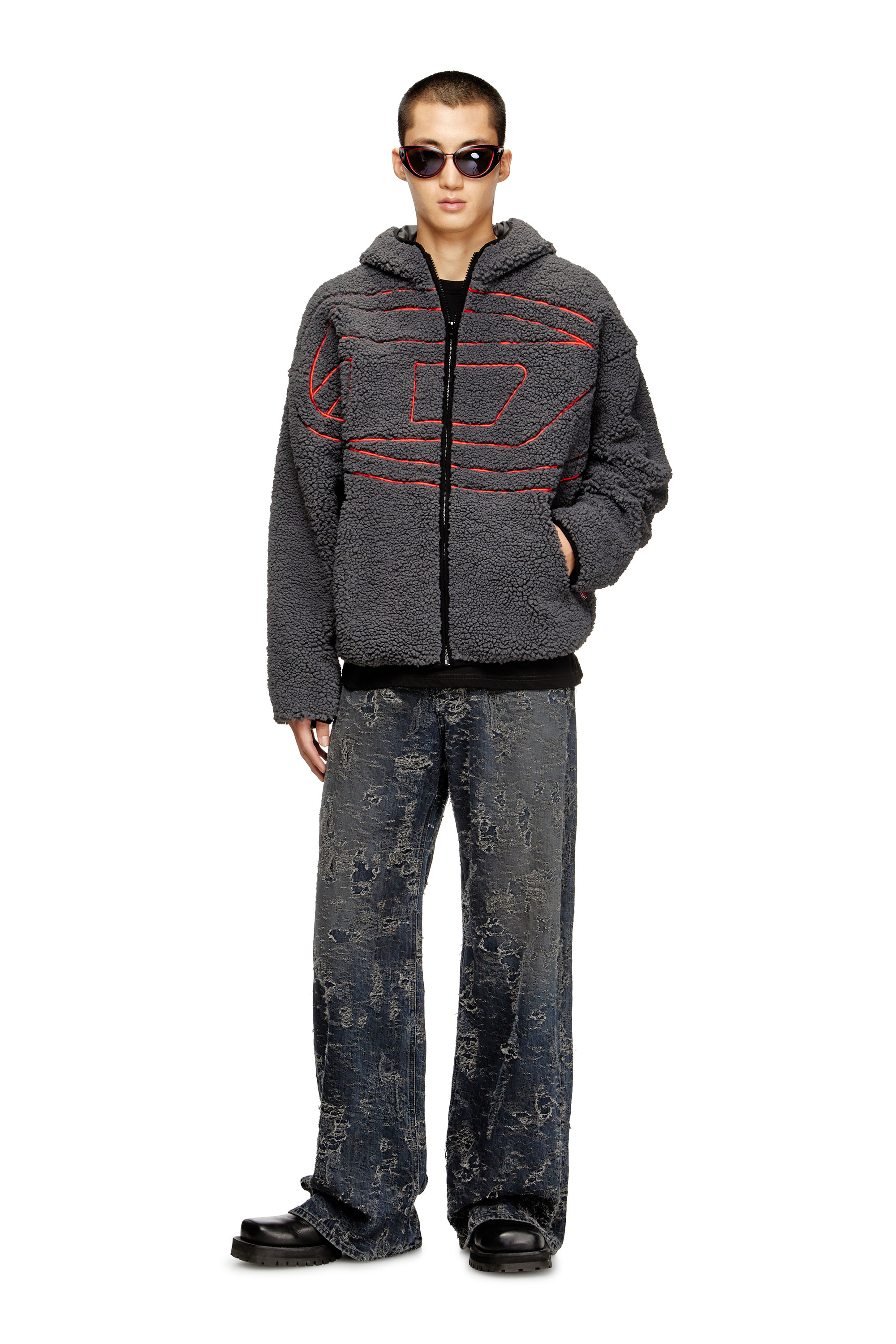 Diesel - S-ZAT, Man's Teddy hoodie sweatshirt in Dark grey - 2