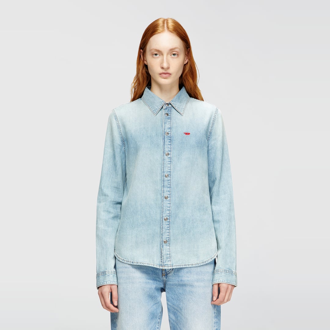 Diesel - Denim shirt with embroidered logo - Denim Shirts - Woman - Blue