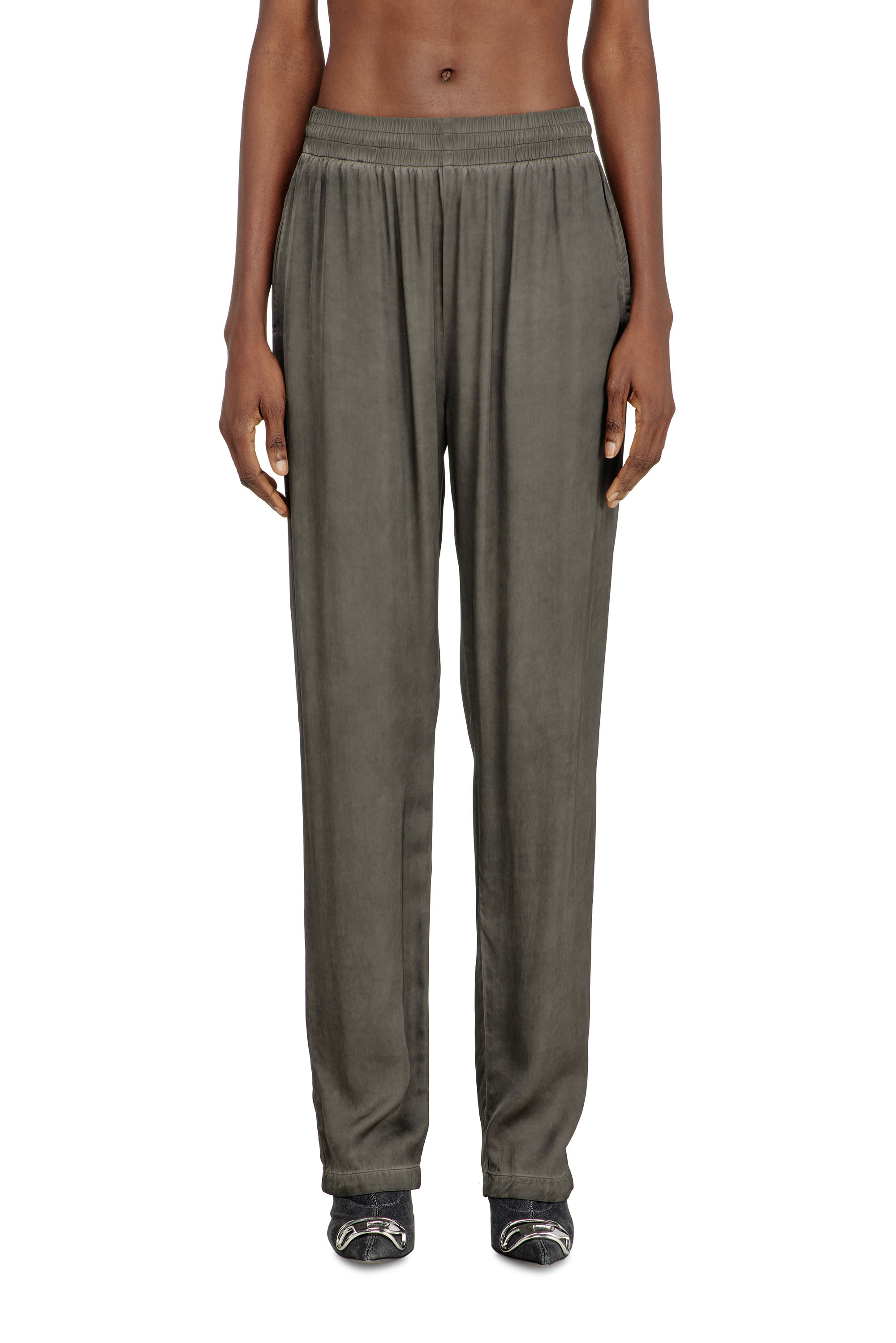 Diesel Grigio Donna - Pantaloni Fluidi In Raso Tinto In Capo - Pantaloni Taglia 38