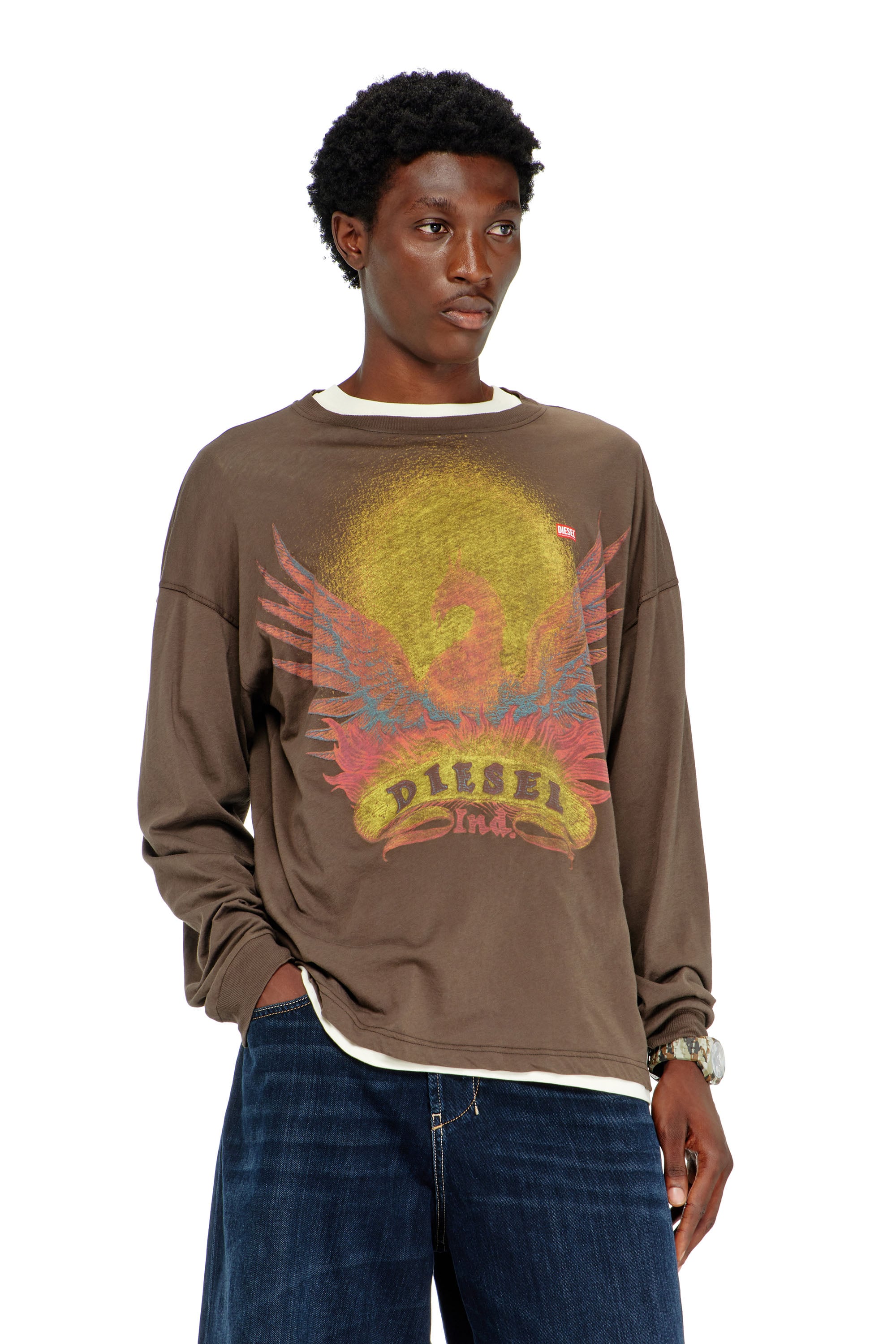 Diesel T-Shirt À Manches Longues Avec Motif Phoenix T-Shirts Homme Marron Extra Grand