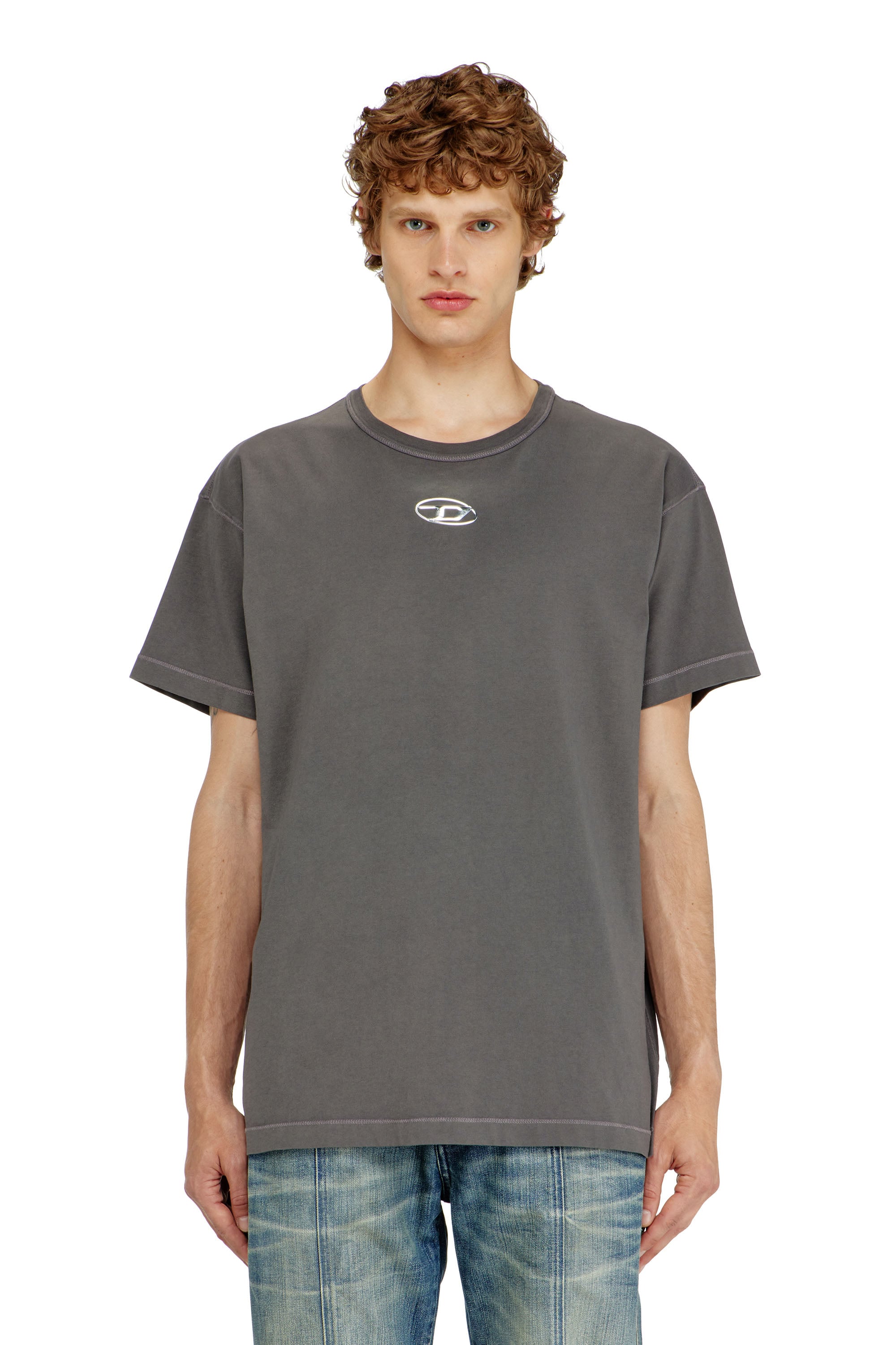 Diesel Mannelijk Grijs - Light Cotton T-Shirt With Metallic Oval D Logo - T-Shirts - Man Medium