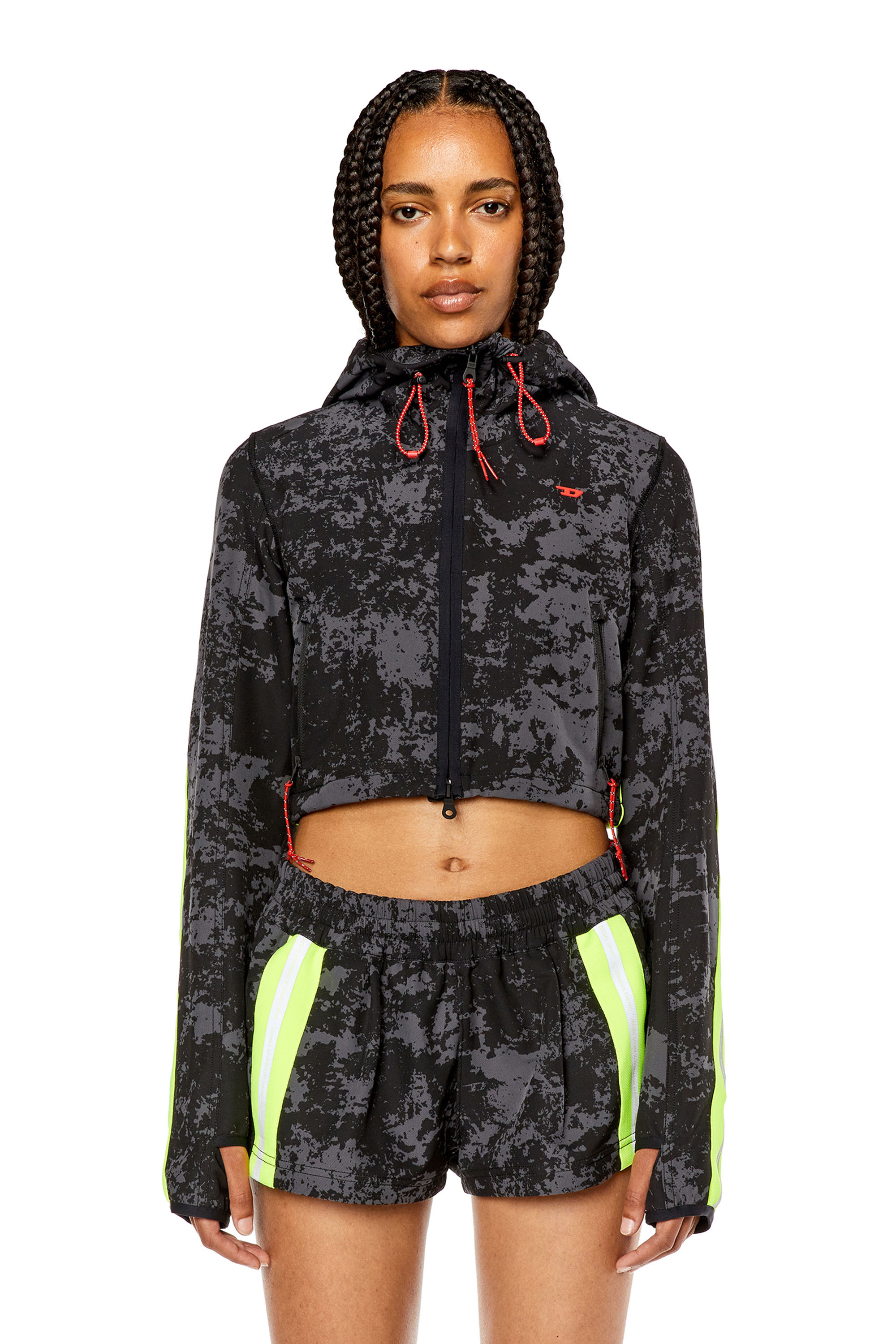 Diesel - Hooded cropped jacket with cloudy print - Jackets - Woman - Black