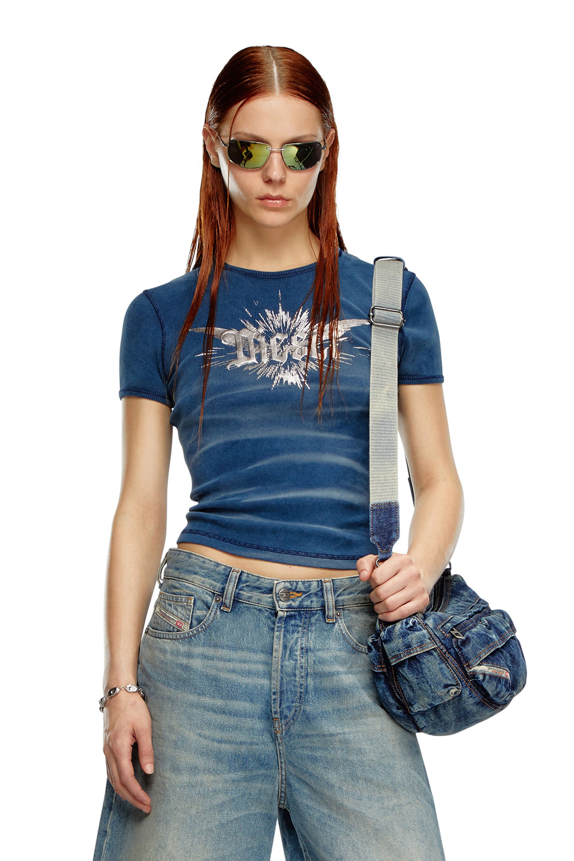 Diesel - T-shirt avec imprimé métallisé Diesel ailé - T-Shirts - Femme - Bleu