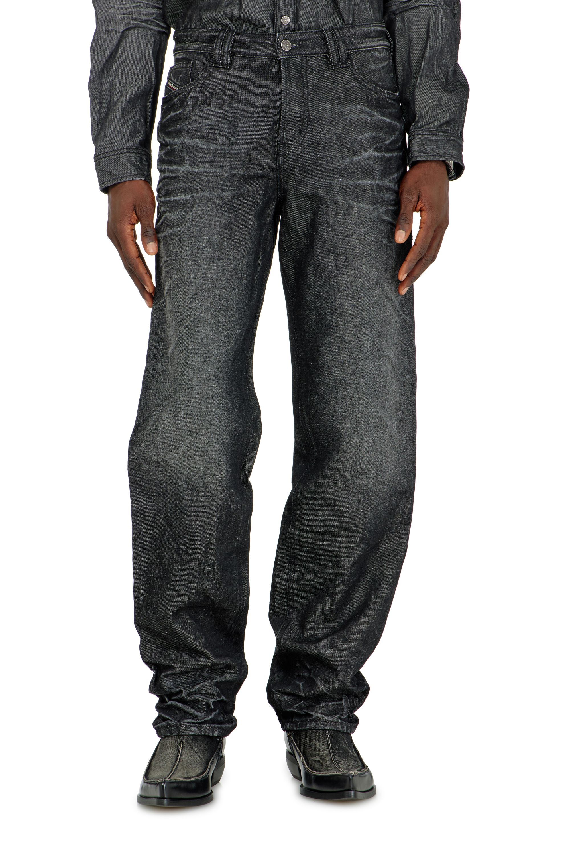Diesel Jeans Regular Taille Haute 1991 D-Voeed, Noir/Gris foncé, Fermeture boutonnée