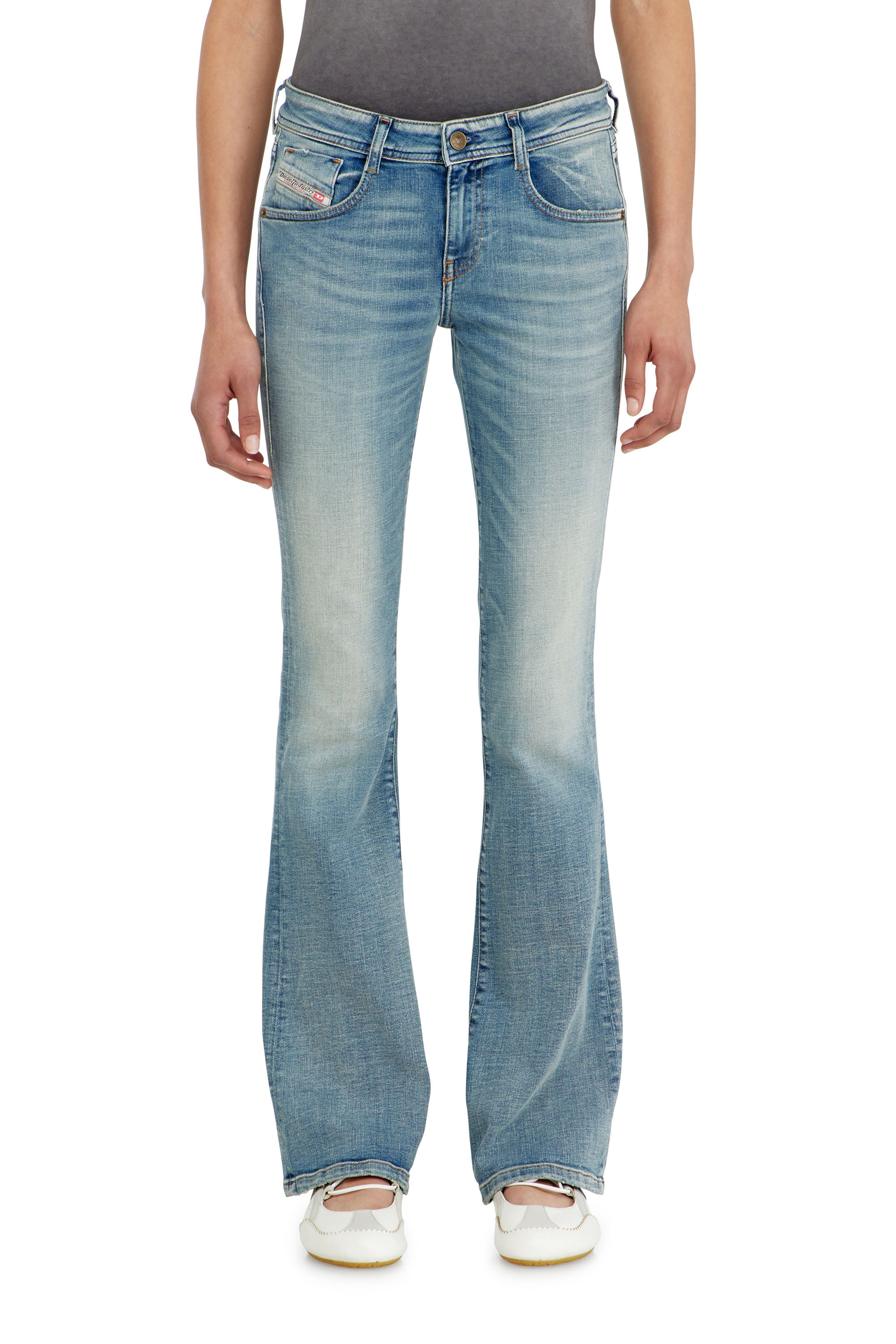 Diesel Damen Blau Bootcut Jeans Low Waist 1969 D-Ebbey, Hell, Reißverschluss Größe 24