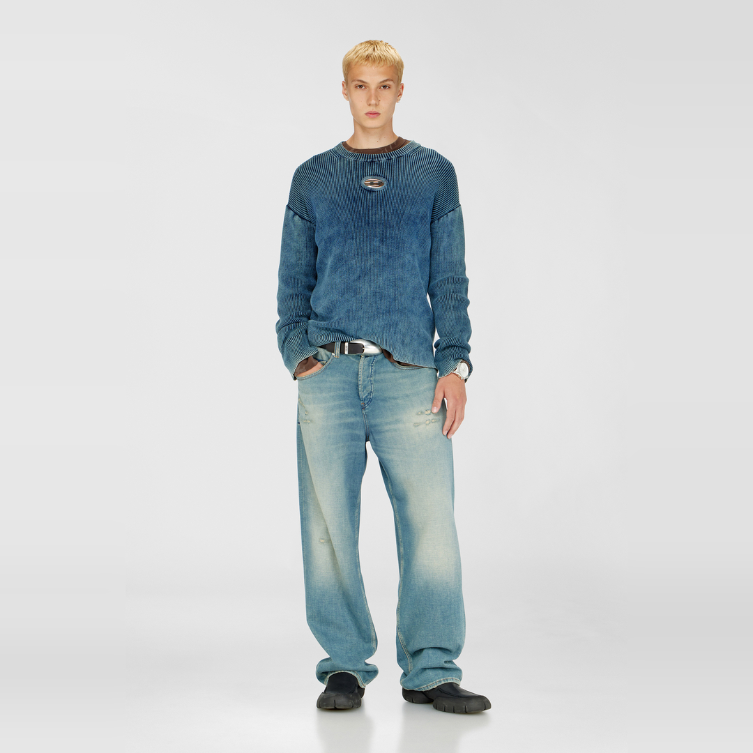 Diesel - Cut-out ribbed jumper with Oval D plaque - Knitwear - Man - Blue