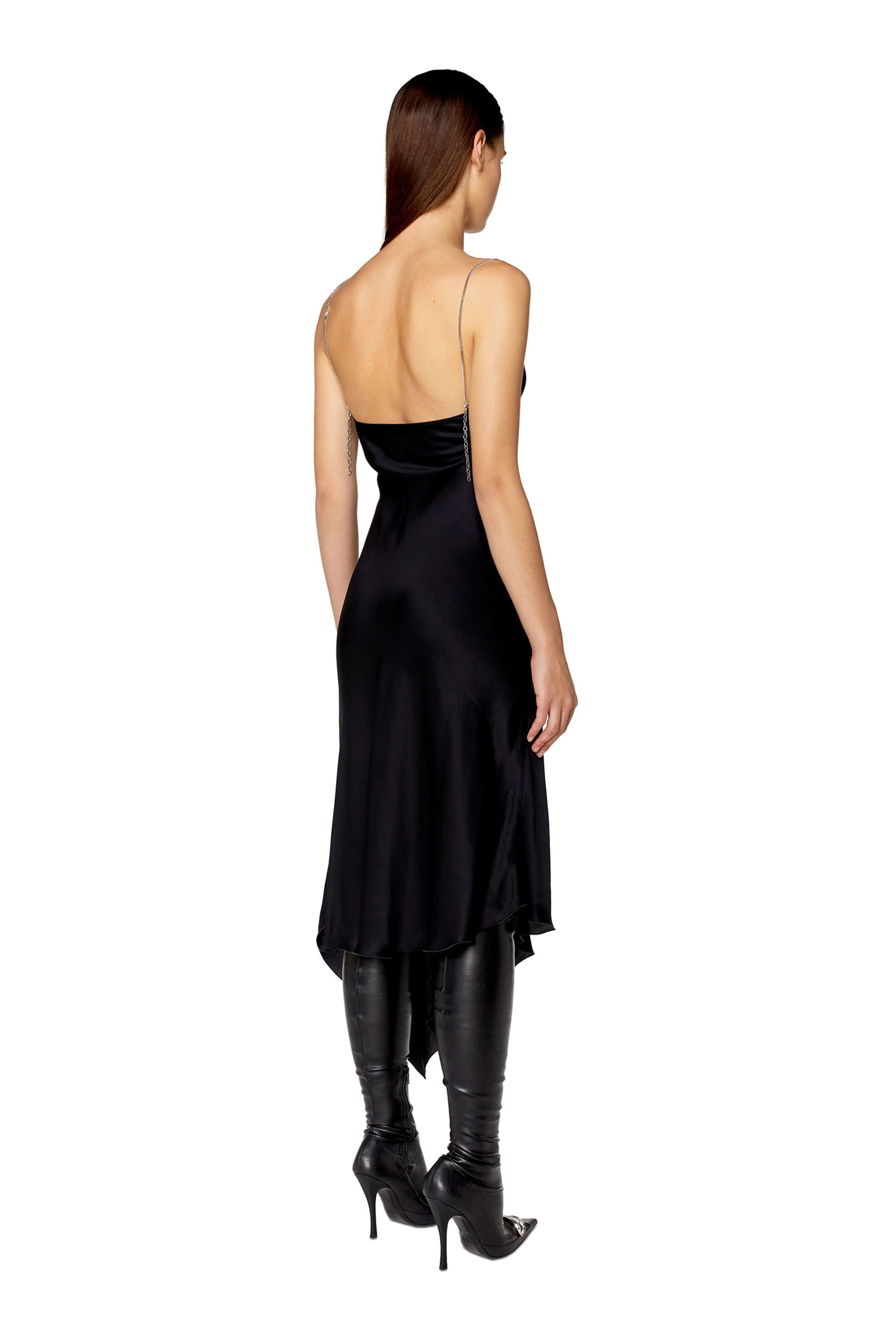 Diesel - Satin slip dress with chain straps - Dresses - Woman - Black