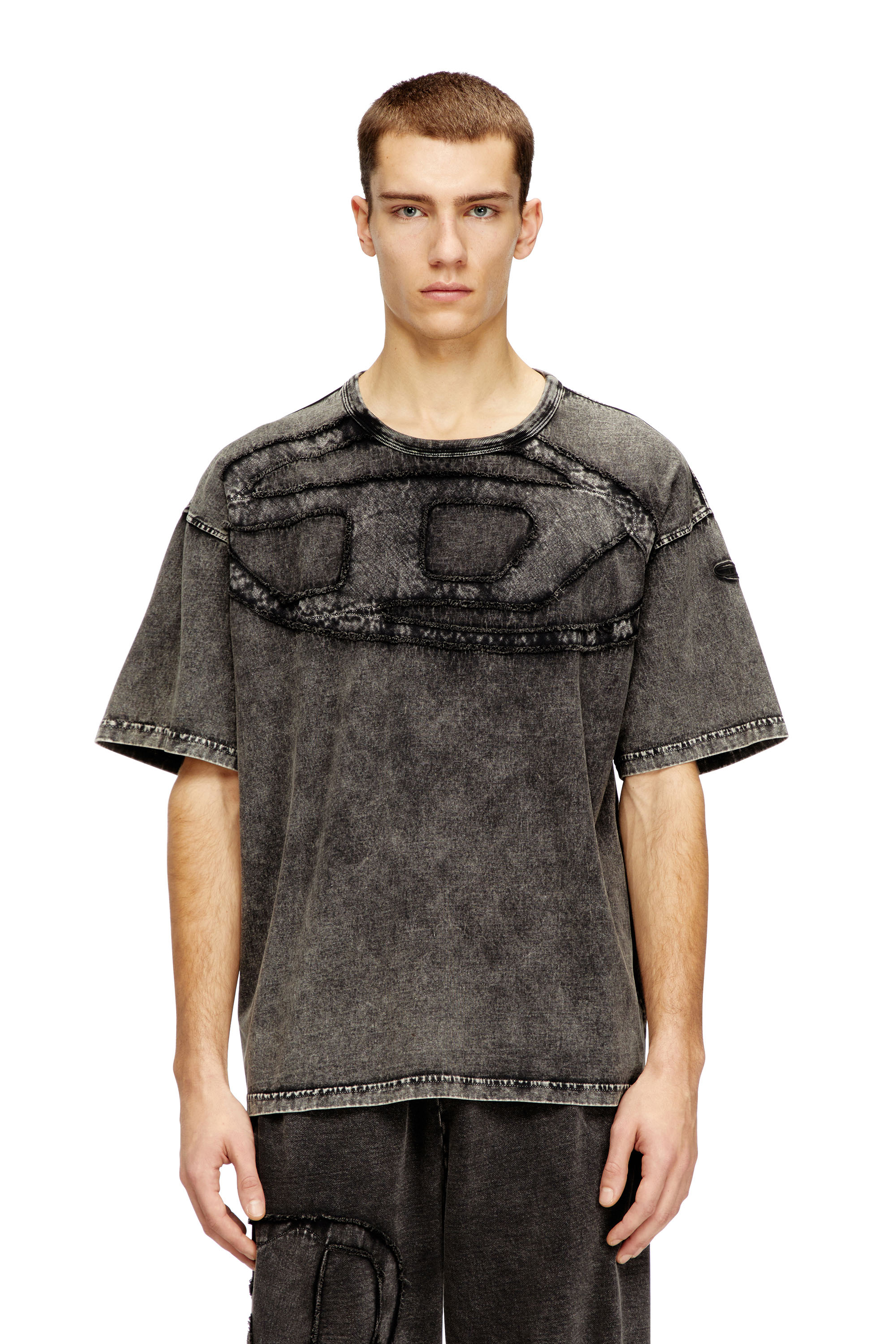 Diesel Men's Black - Relaxed Cotton T-Shirt With Oval D Applique - T-Shirts - Man Xxs