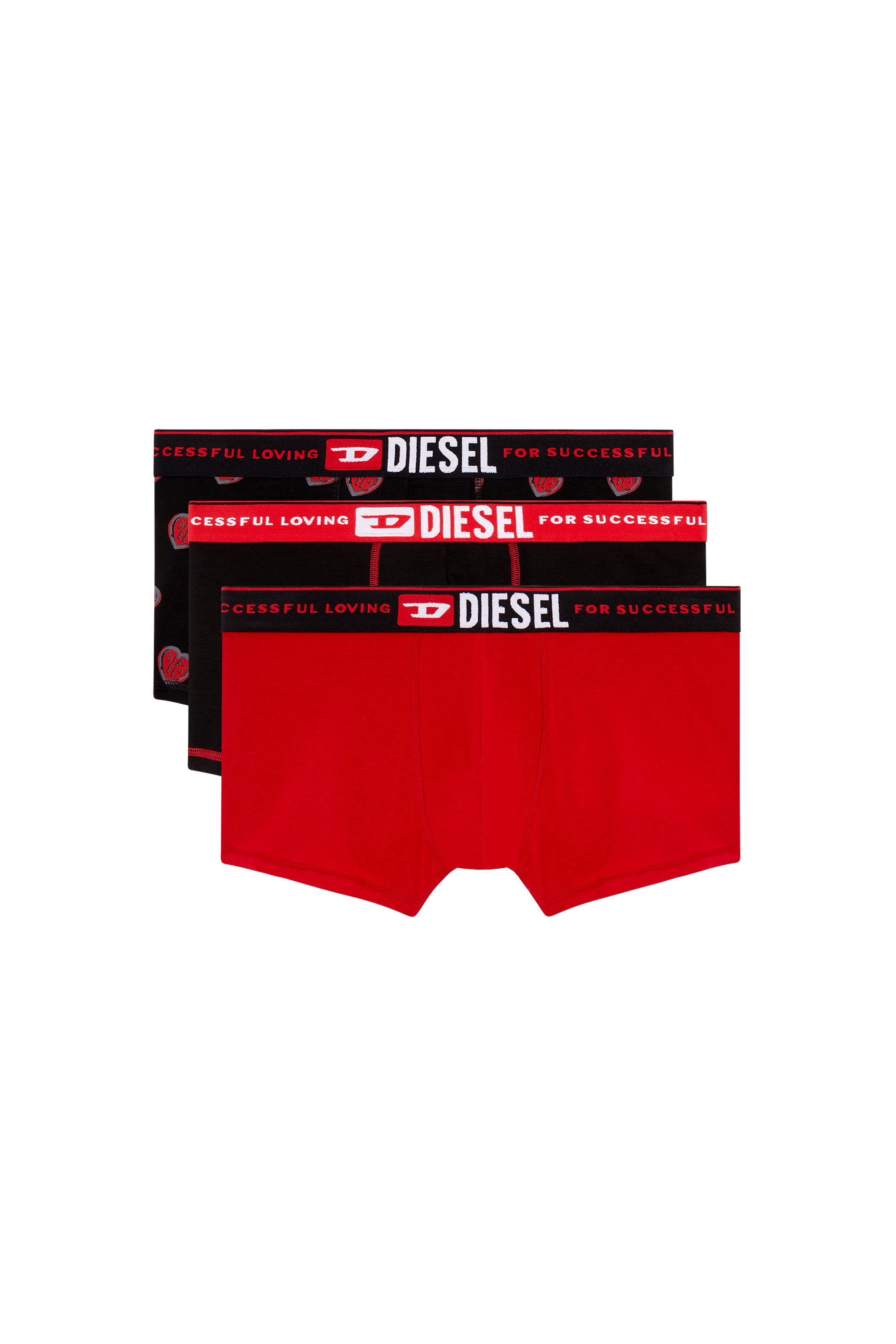 Diesel - Lot de trois boxers unis et imprimé caurs - Boxeurs courts - Homme - Polychrome