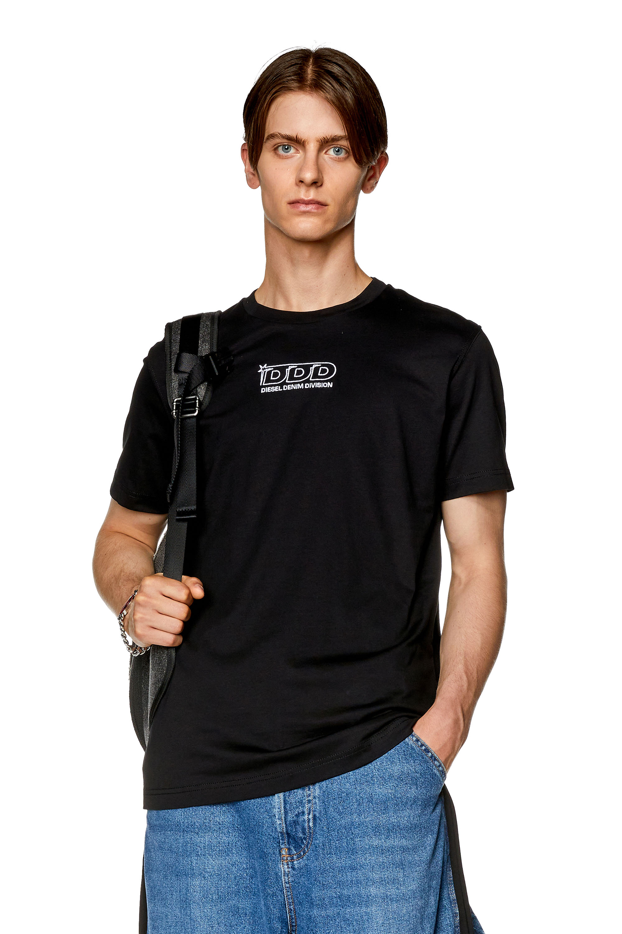 Diesel - T-shirt with embroidered DDD logo - T-Shirts - Man - Black