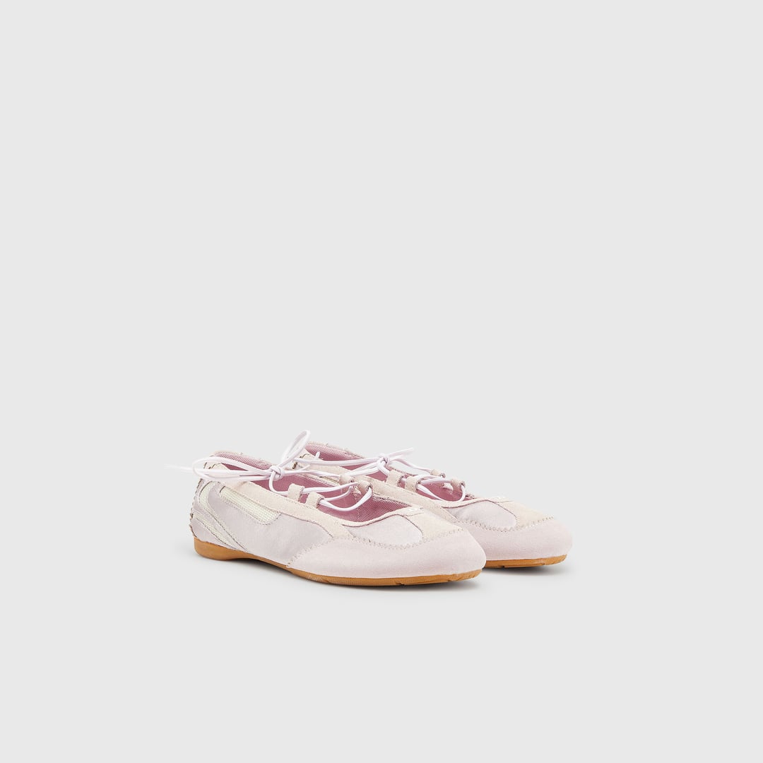 Diesel - D-Mile - Lace-up ballerina flats in leather and mesh - Flats - Woman - Pink