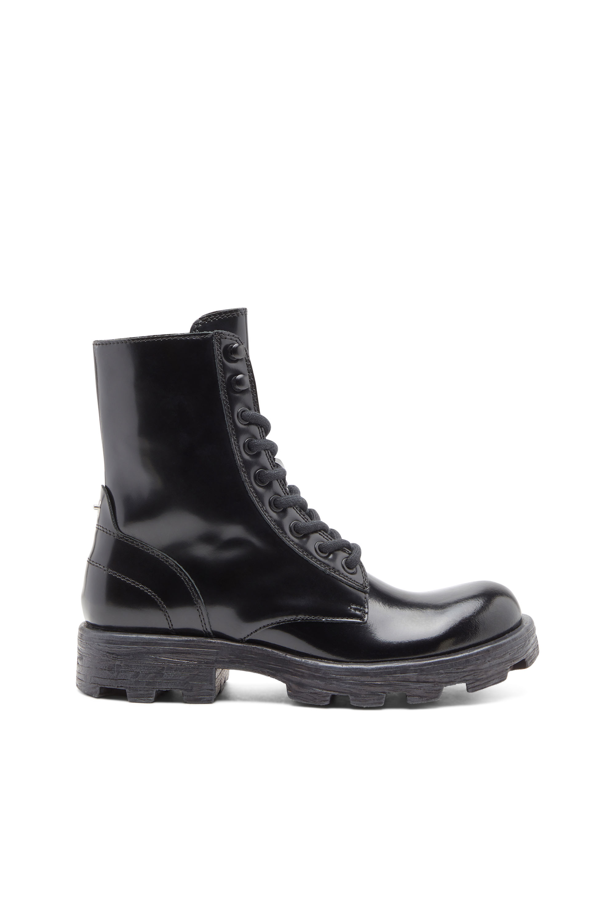 Shop Diesel D-hammer-combat Boots In Glossed Leather In Nero