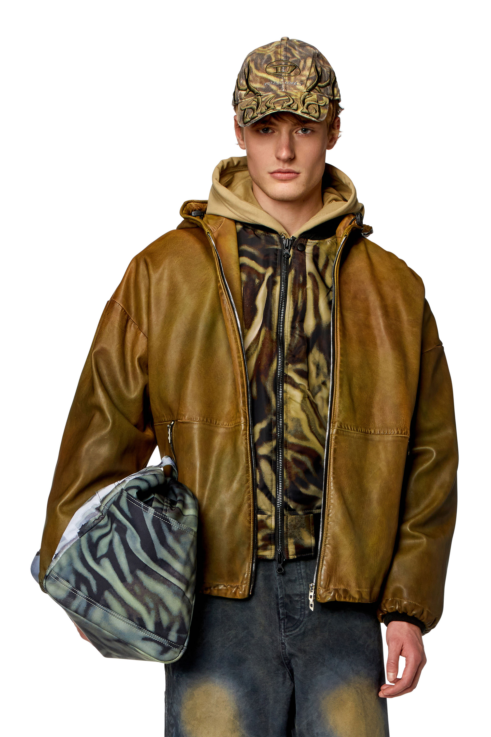 Diesel - Hooded leather jacket - Leather jackets - Man - Brown
