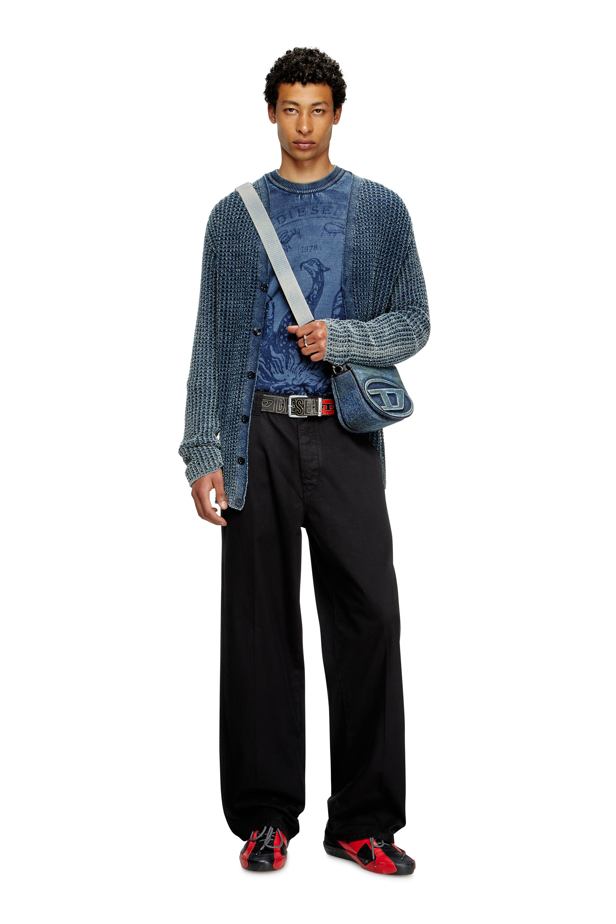 Diesel - S-SLANTE-D LOW, Man's S-Slante-D-Sneakers in suede and leather with D logo in Black/Red - 2