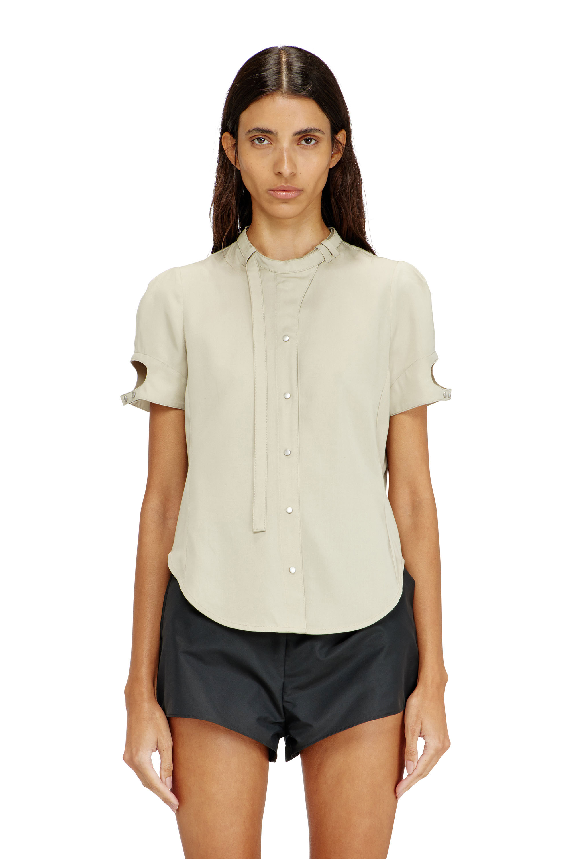 Diesel Women's Beige - Short-Sleeve Biker-Detail Shirt In Lyocell - Shirts - Woman Size 42