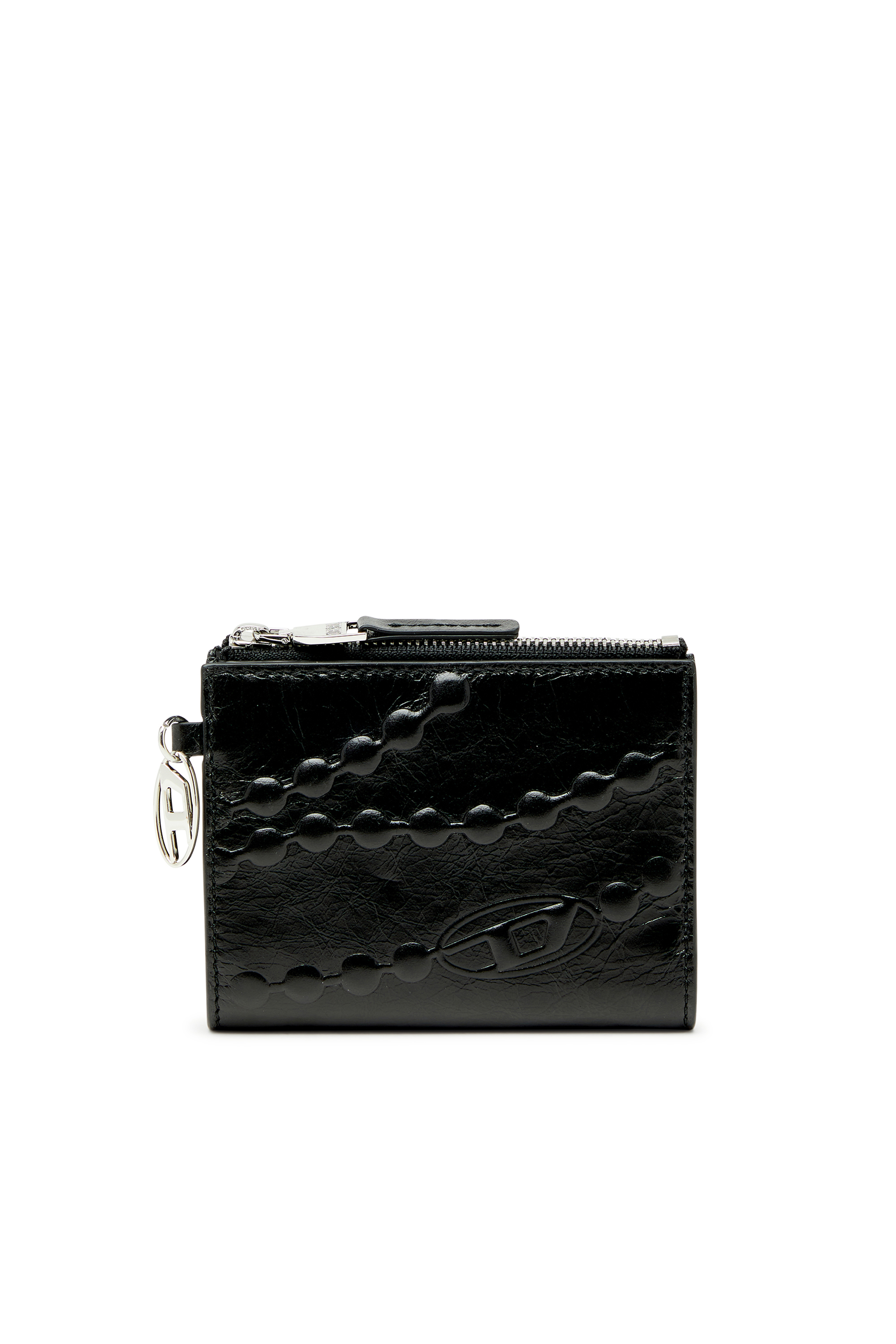 Diesel Women's Black - Leather Bi-Fold Wallet With Embossed Chain Motif - Wallets - Woman Uni