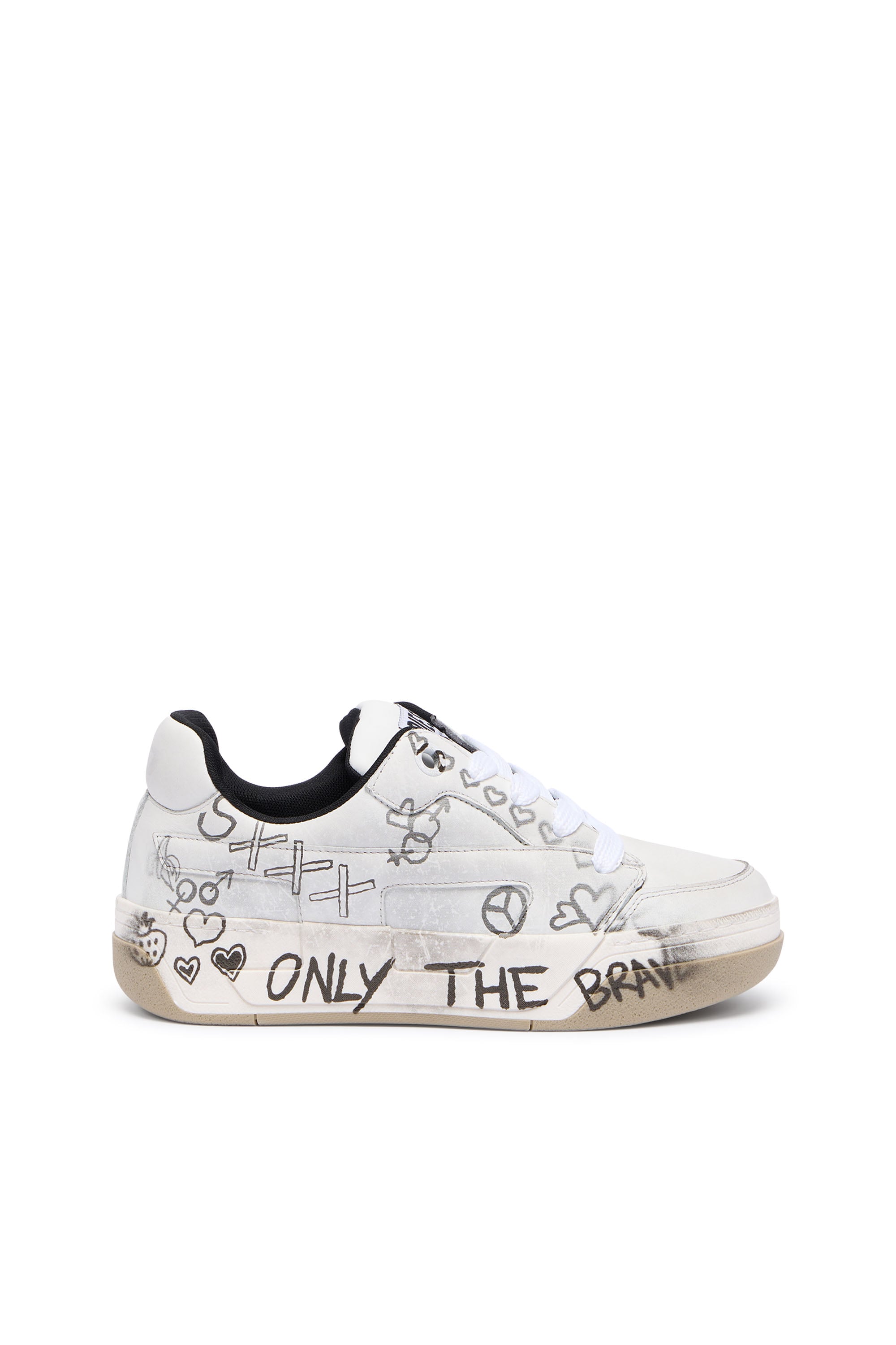 Diesel - D-Ollie-Leather sneakers with graffiti print - Sneakers - Man - White