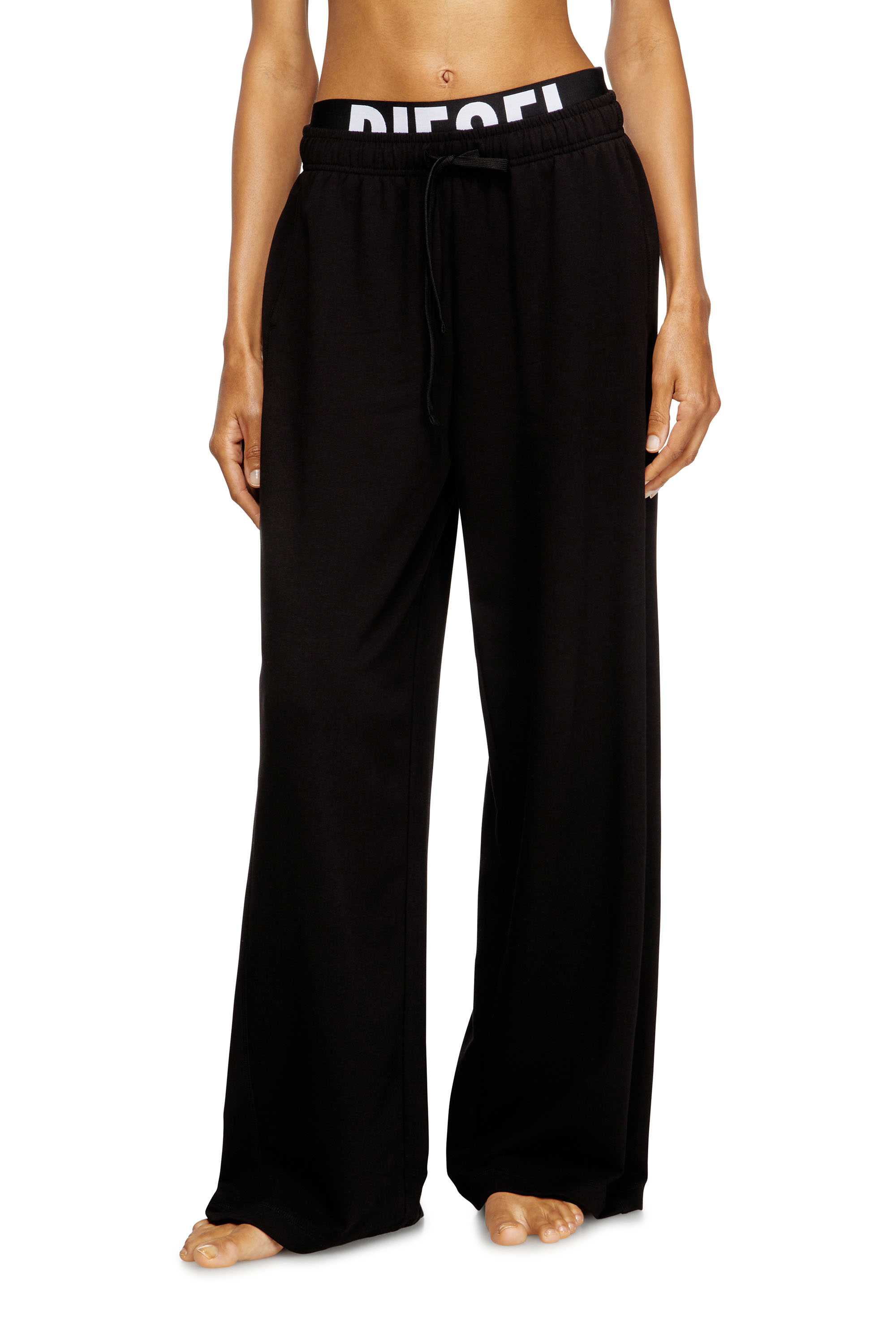 Diesel Ženský Čierna - Cotton Terry Sweatpants With Logo Waistband - Pants - Woman Extra Malý