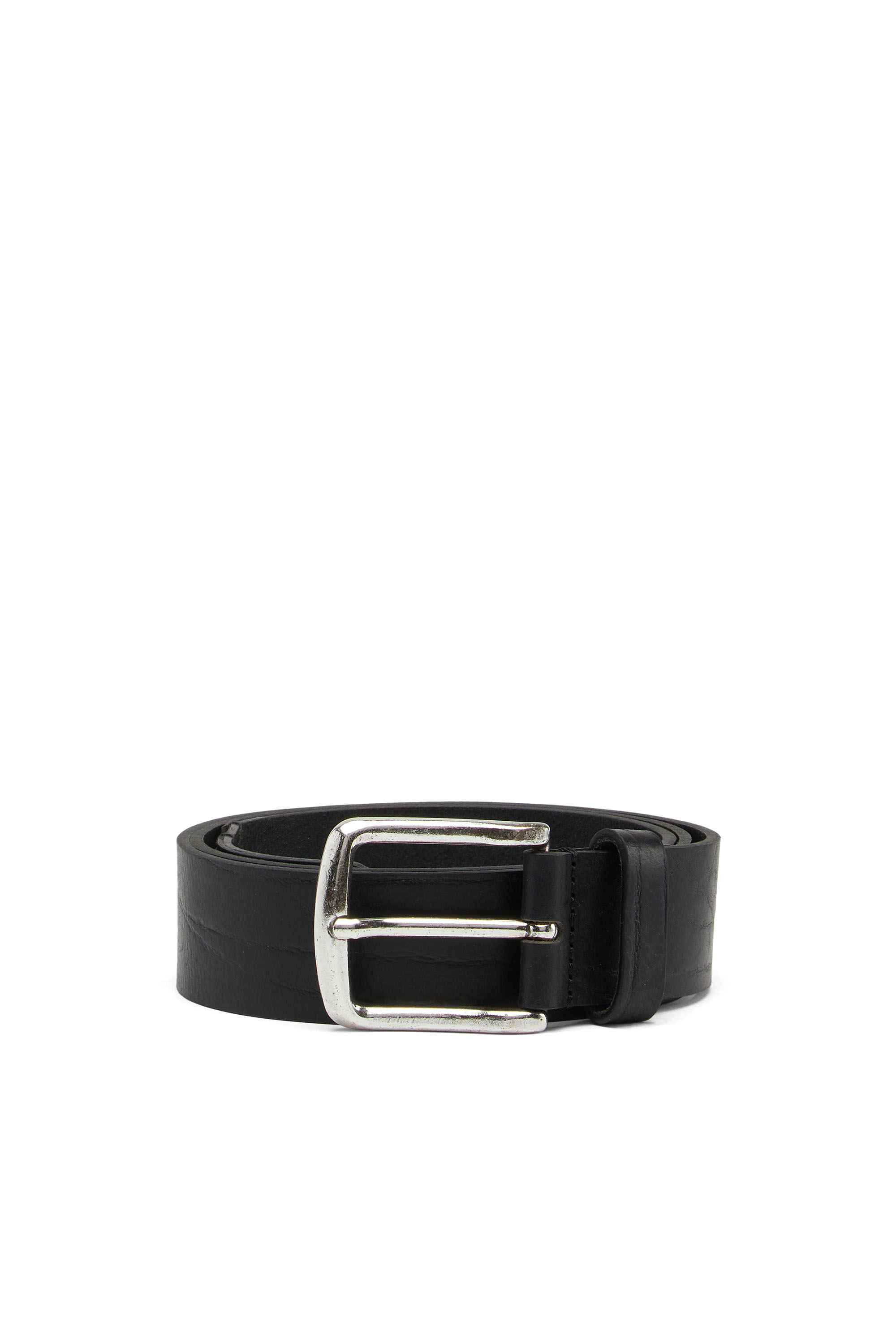 Diesel Treated Leather Belt With  Logo In Nero