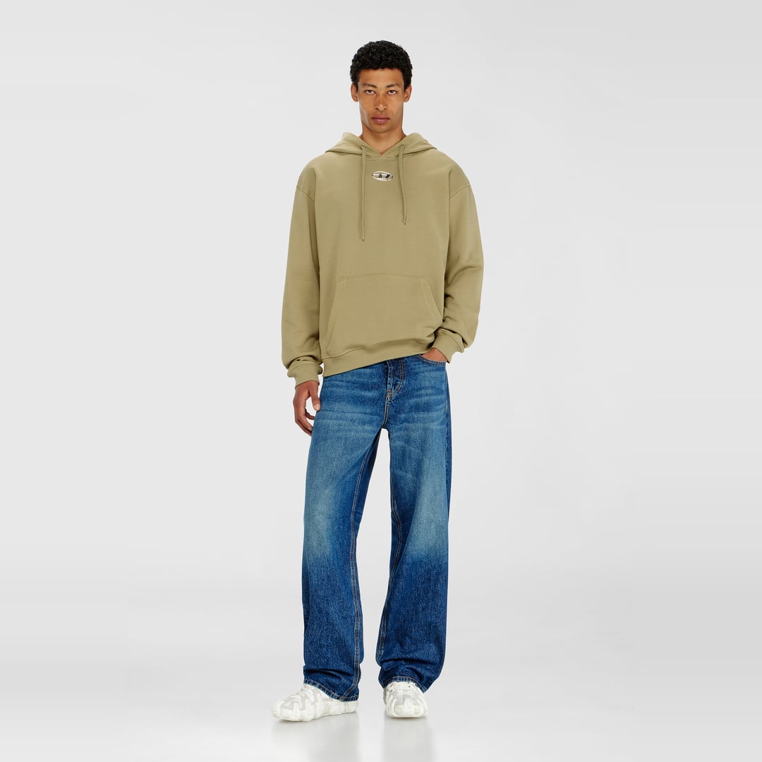Diesel - Cotton hoodie with metallic Oval D - Sweaters - Man - Green