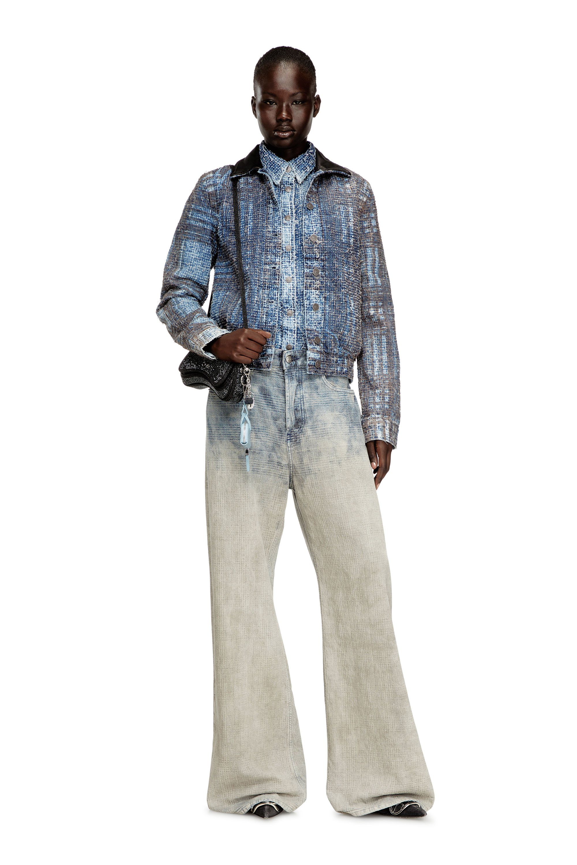 Diesel - DE-ATELI-S, Woman's Cropped jacket in graphic boucl&eacute; denim in Blue - 2