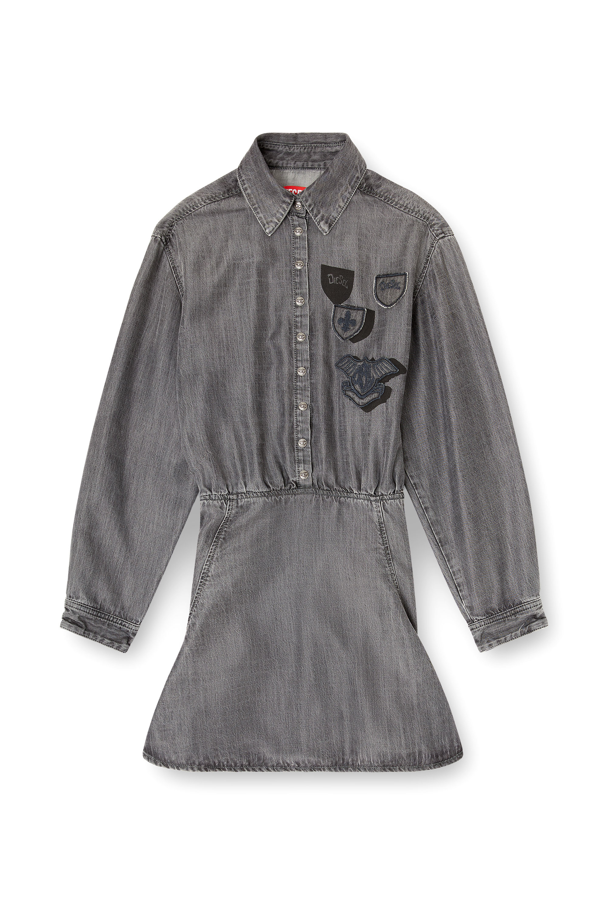 Diesel - DE-DREVIA-S, Woman's Denim dress with embroidered patches in Grey - 2