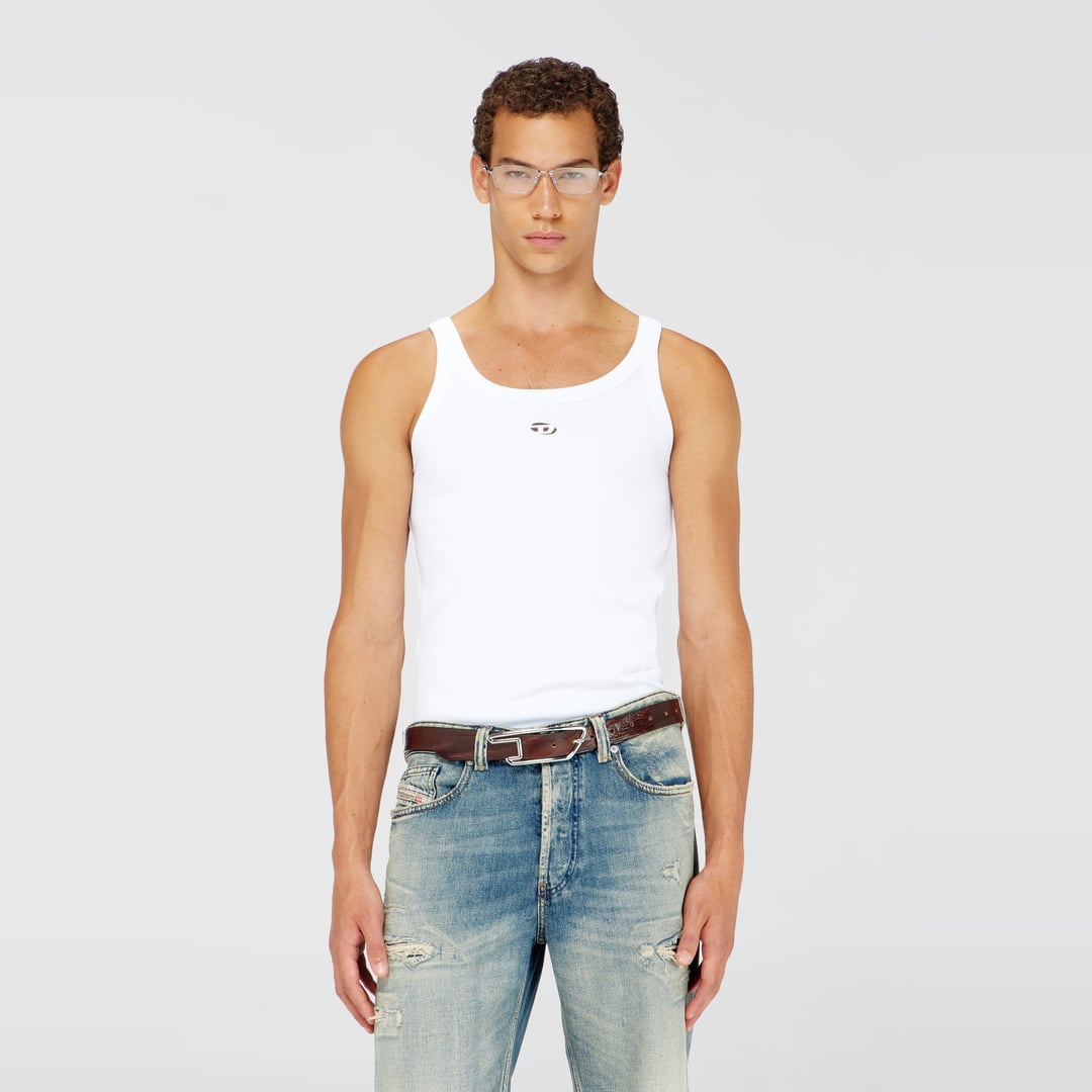Diesel - Slim cotton tank with Oval D logo - T-Shirts - Man - White