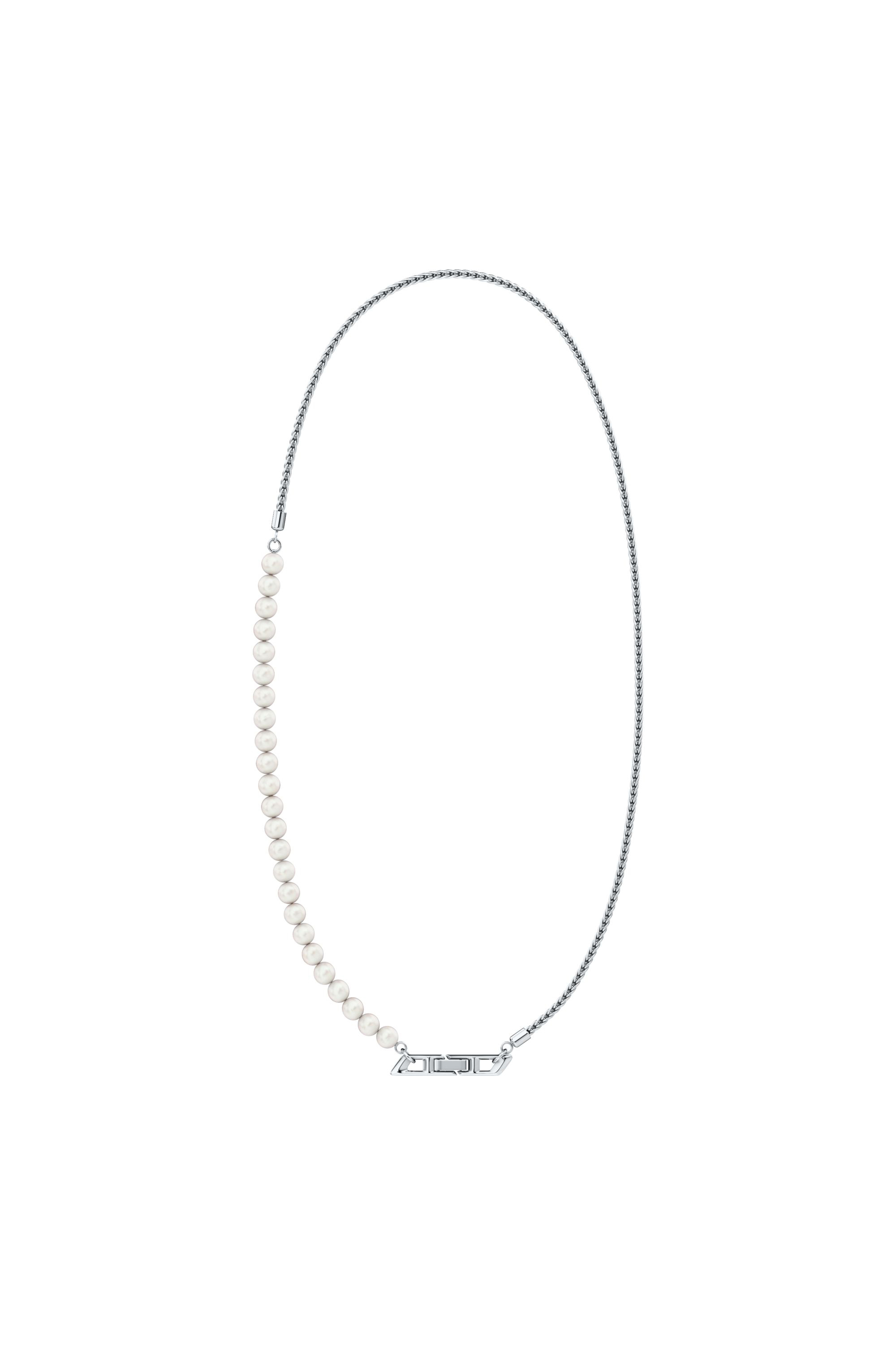Diesel Unisex Silver - Sterling And Pearl Chain Necklace - Necklaces Uni