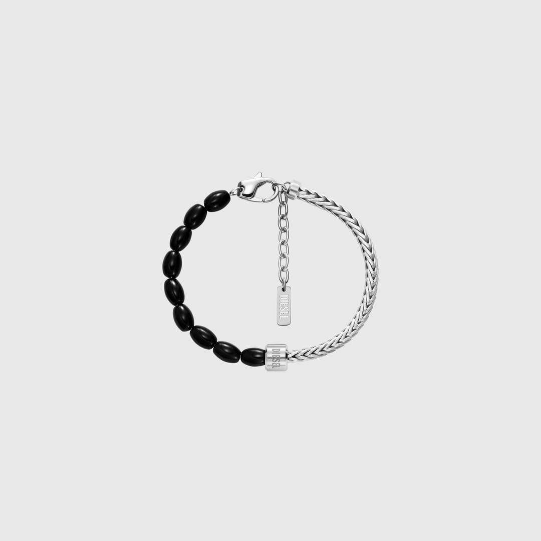 Diesel - Black Agate Beaded Bracelet - Bracelets - Unisex - Silver