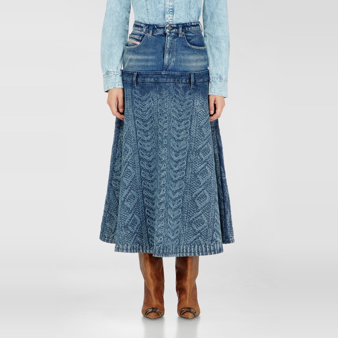 Diesel - Midi skirt in cable-knit-effect denim - Skirts - Woman - Blue