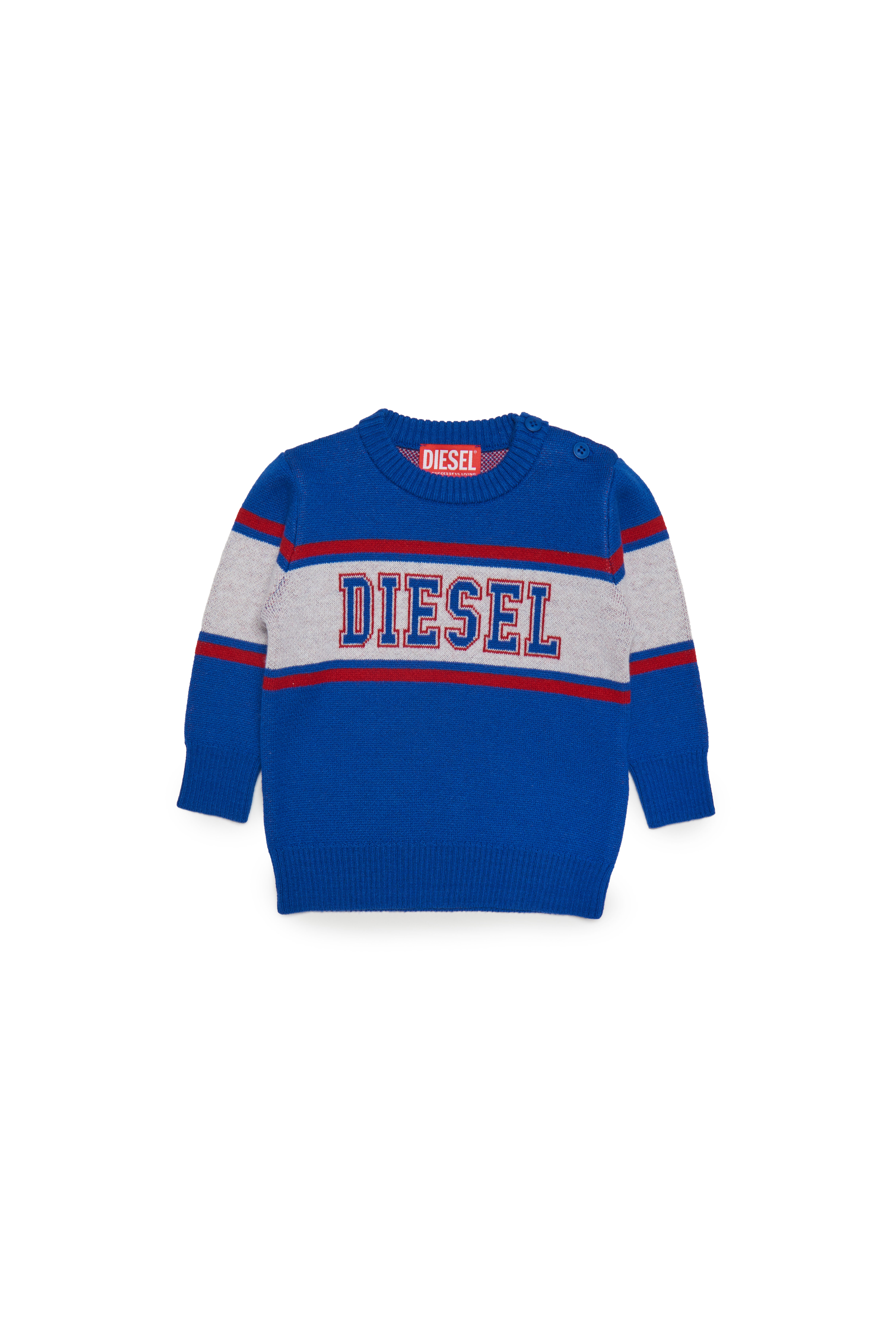Diesel - Pull en laine mélangée avec logo style universitaire - Pull Maille - Homme - Bleu