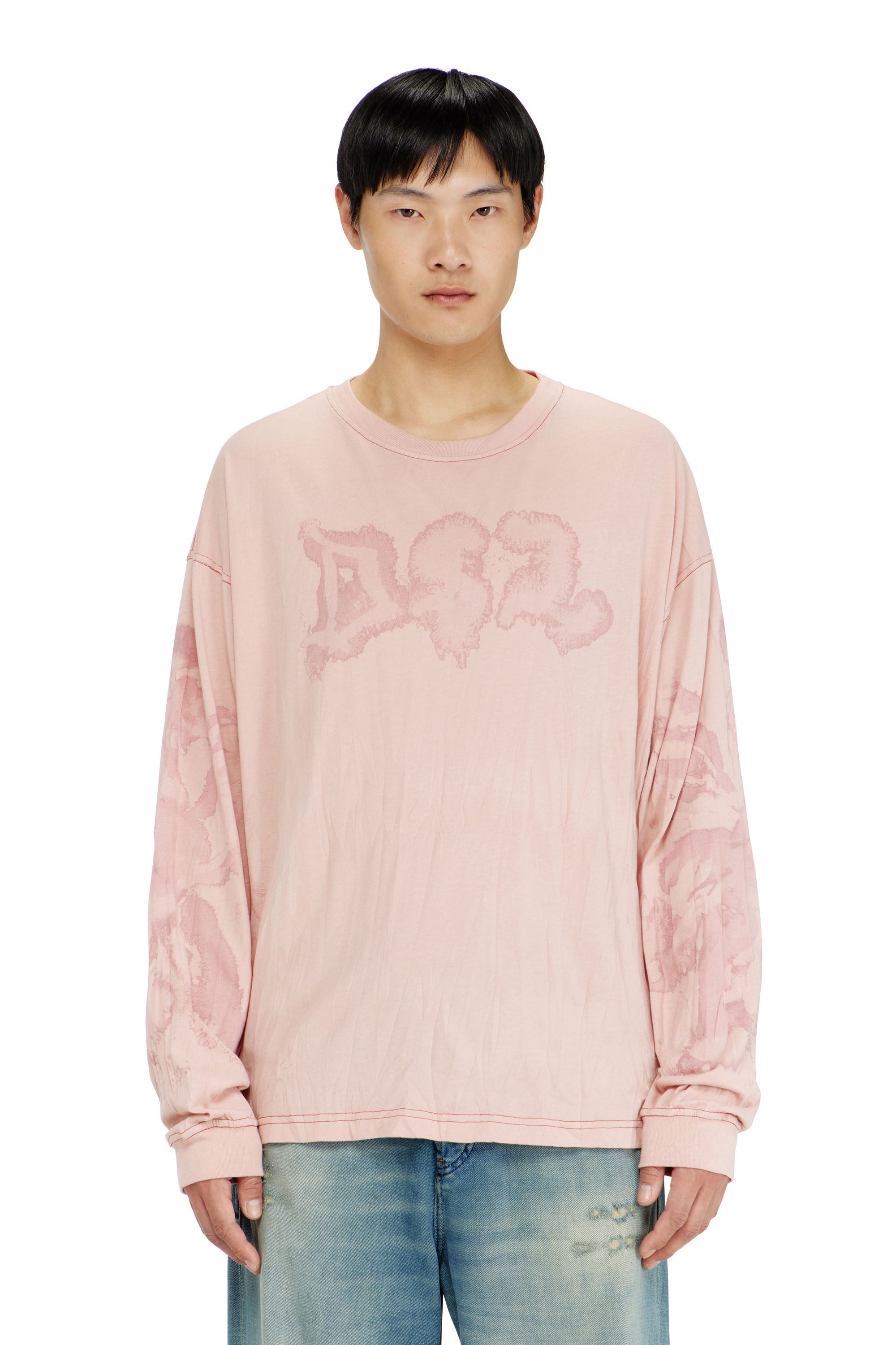 Diesel Men's Pink - Relaxed Long Sleeve Tee With Blotched Print - T-Shirts - Man Medium