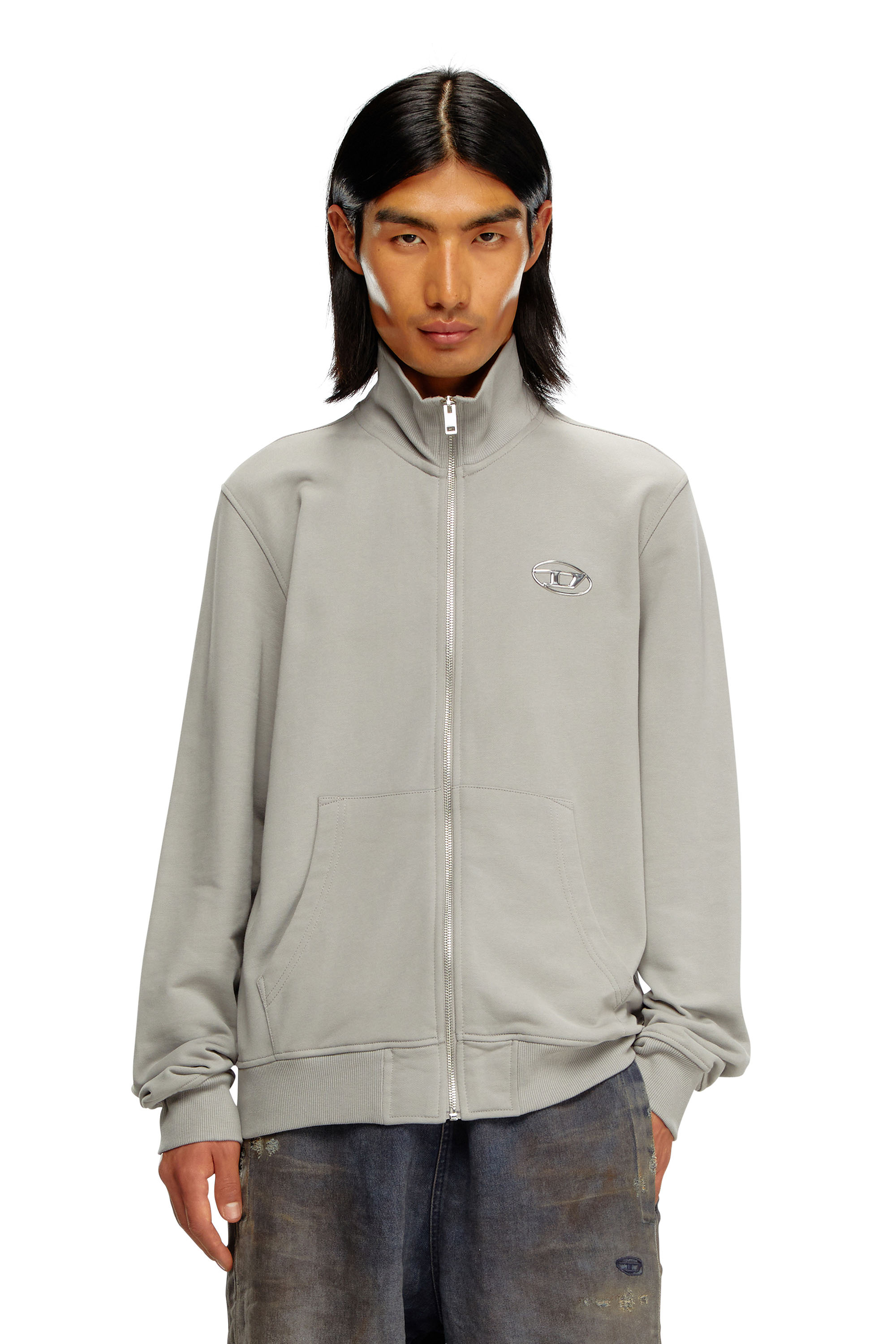 Diesel Zip-up Sweatshirt With Metallic Logo In Tobedefined