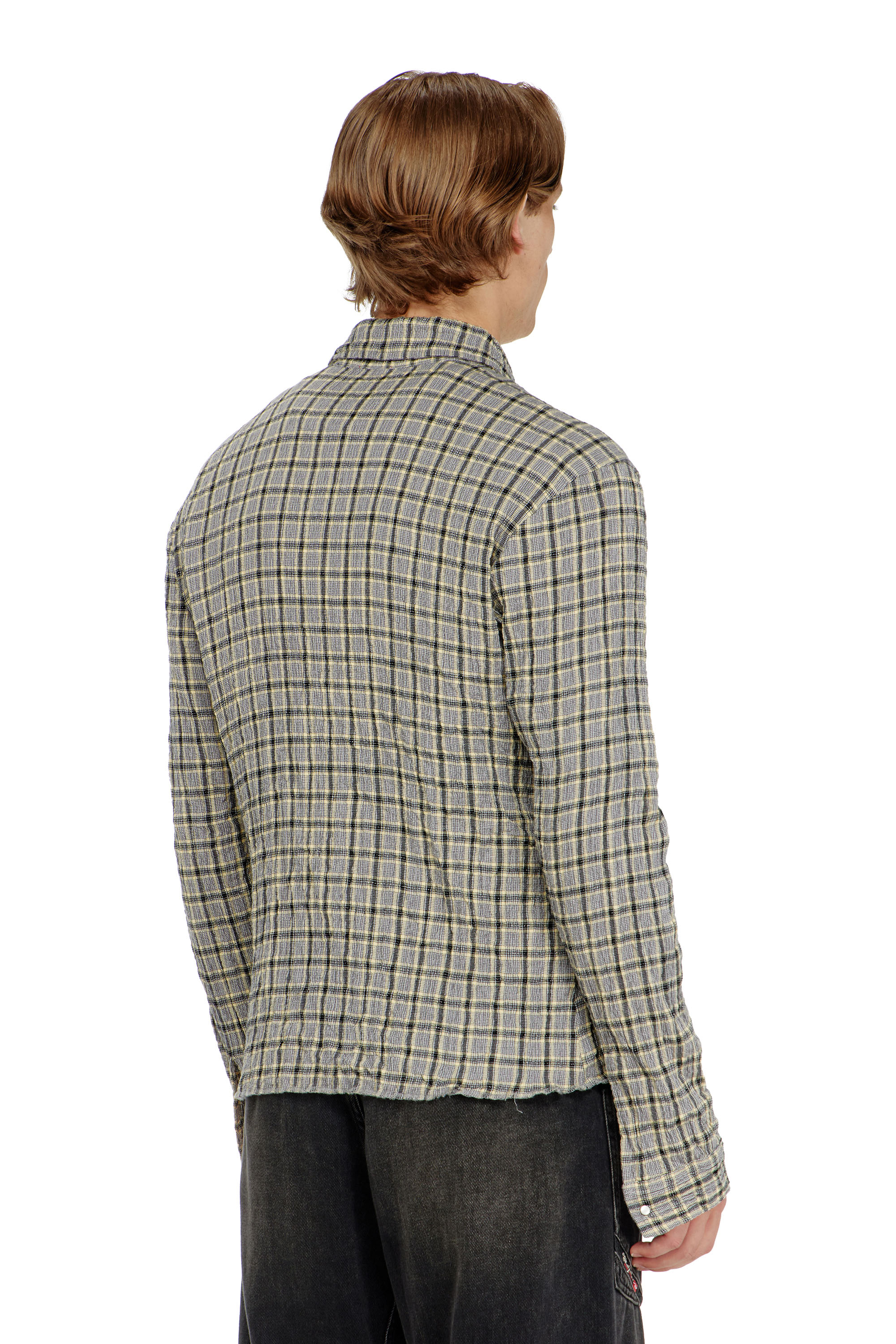Diesel - S-SEERK, Man's Check shirt with seersucker effect in Green/Grey - 4