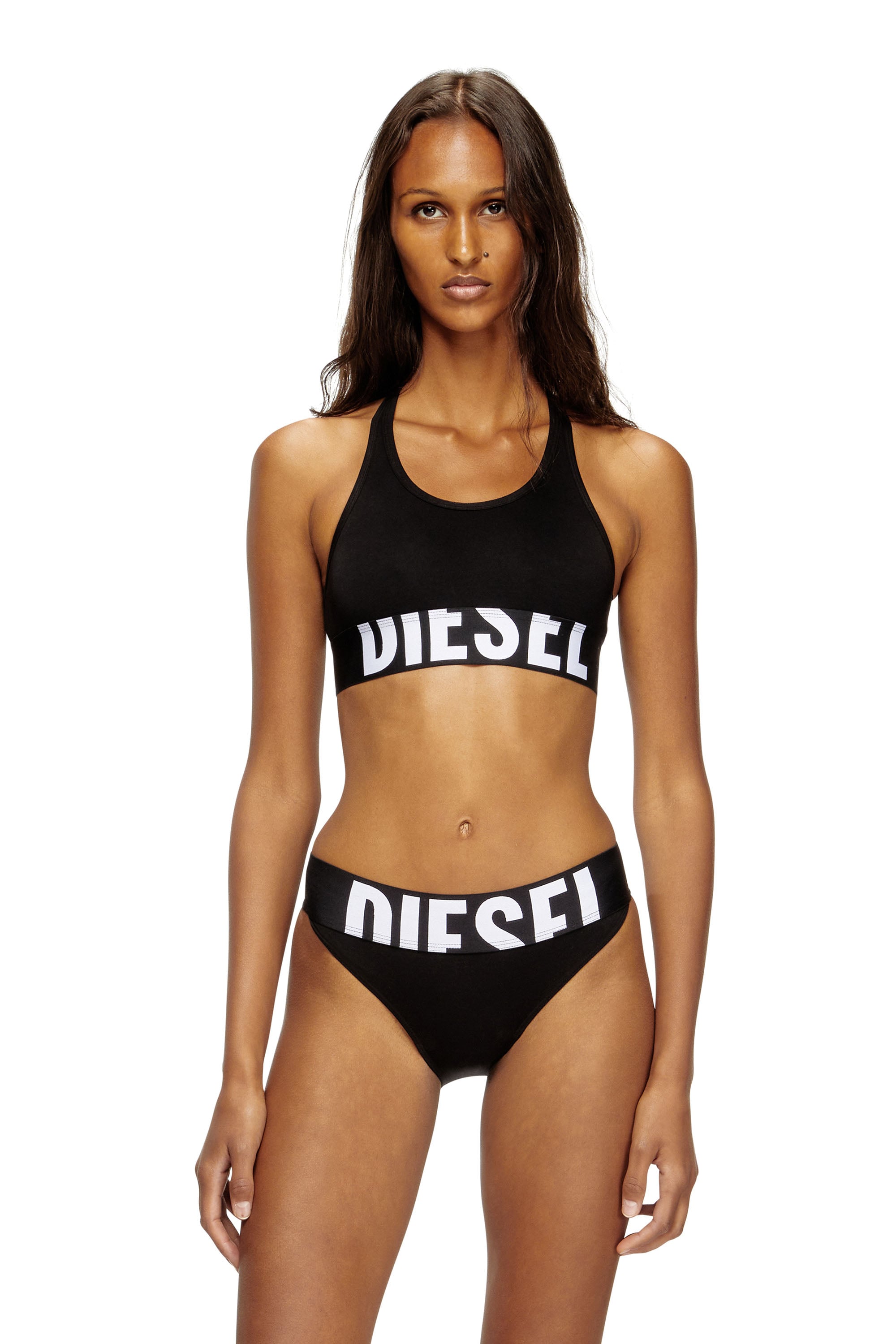 Diesel Women's Black - Sports Bra With Cut-Off Logo - Bras - Woman Small