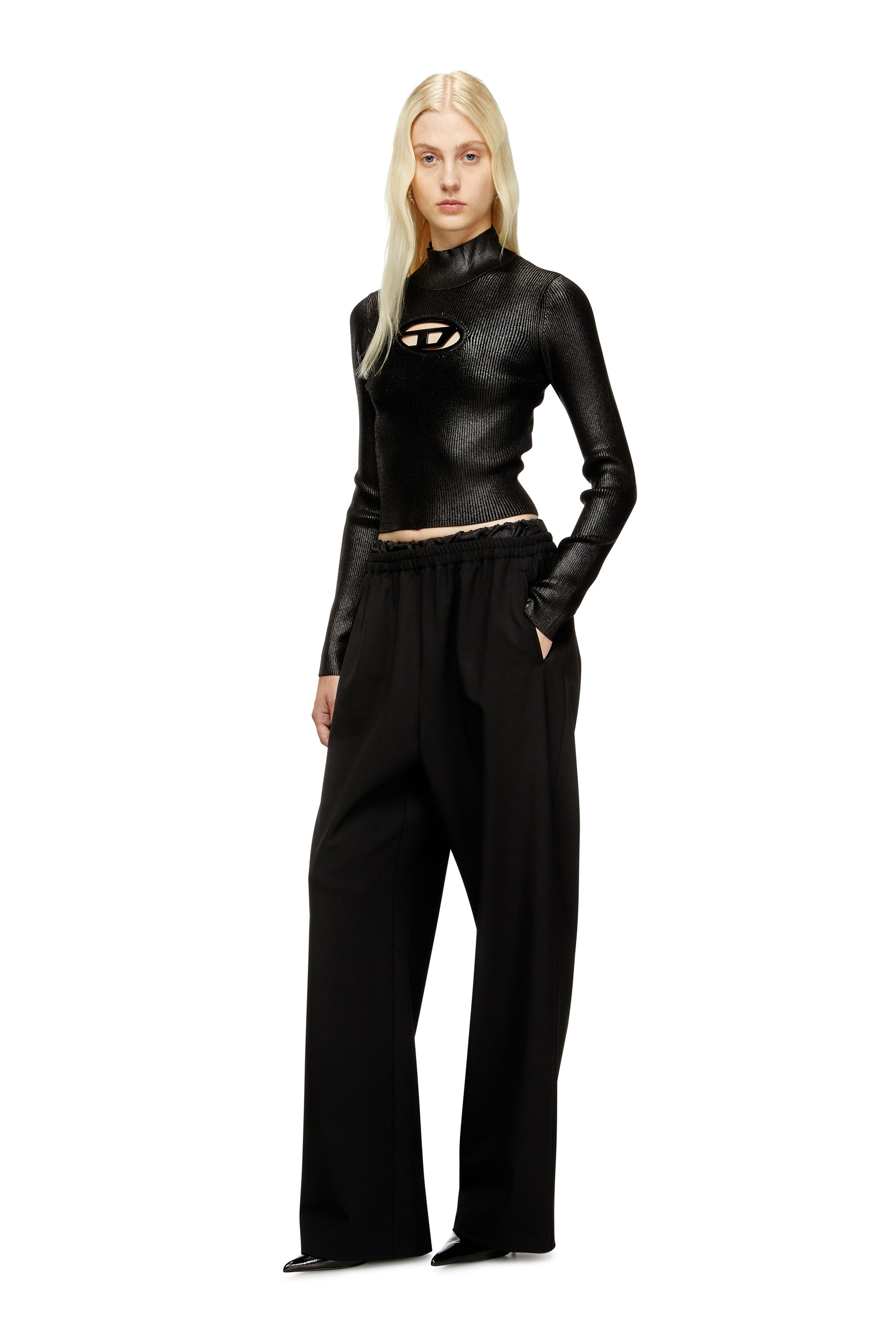 Diesel - P-YRITE-R2, Woman's Wool pants with drawstring in Black - 2