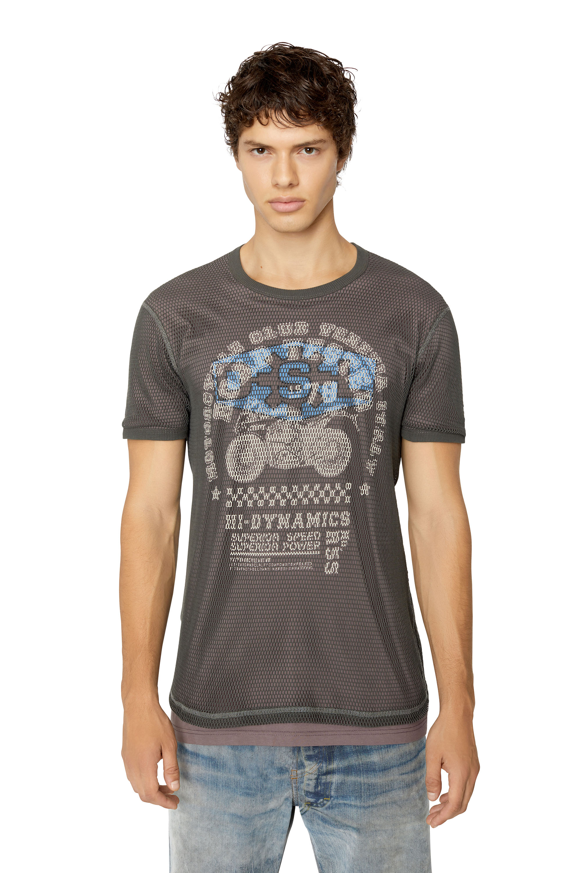 Diesel - T-shirt con strato superiore in mesh - T-Shirts - Uomo - Grigio