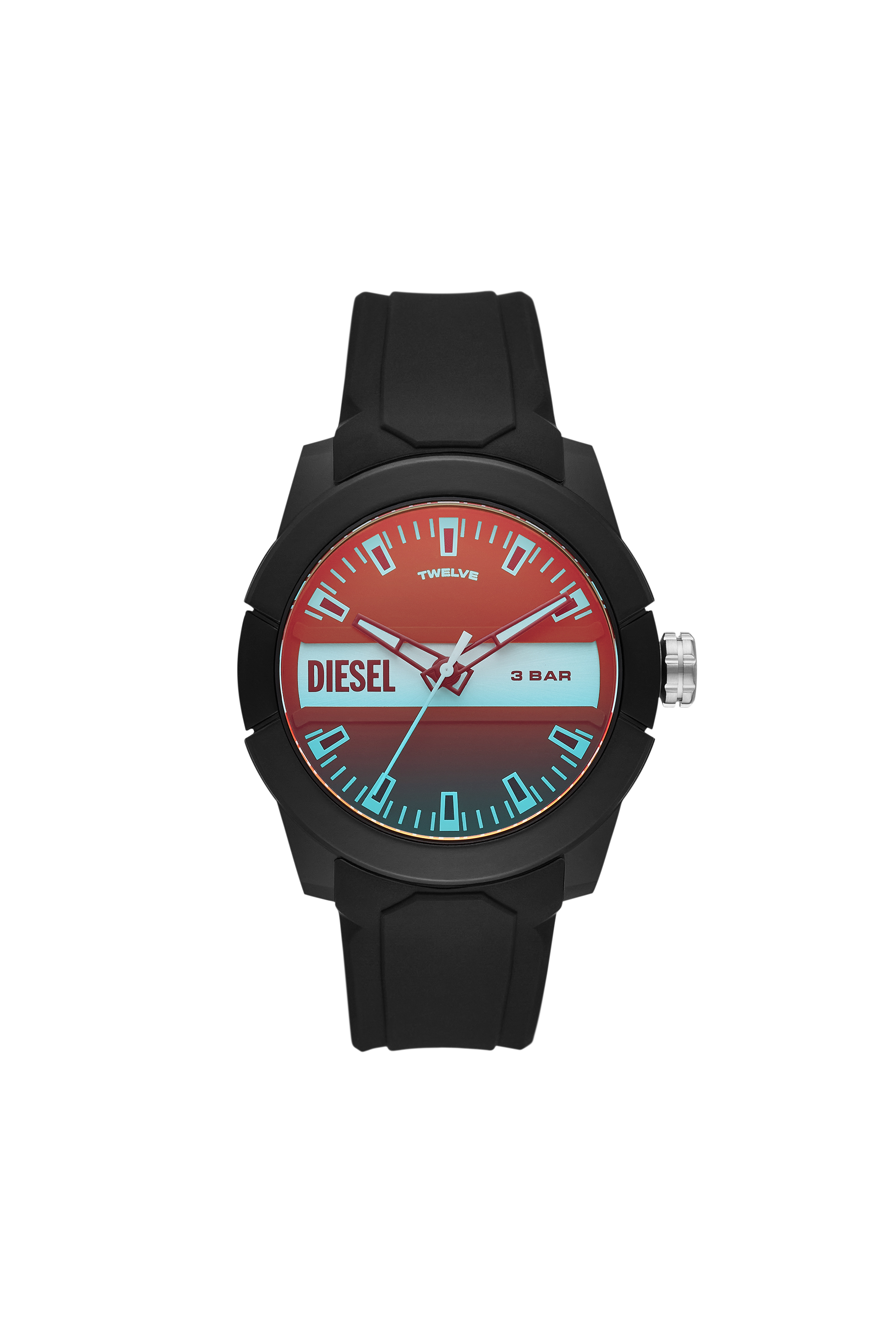 Diesel - Double up three-hand black silicone watch - Timeframes - Unisex - Black