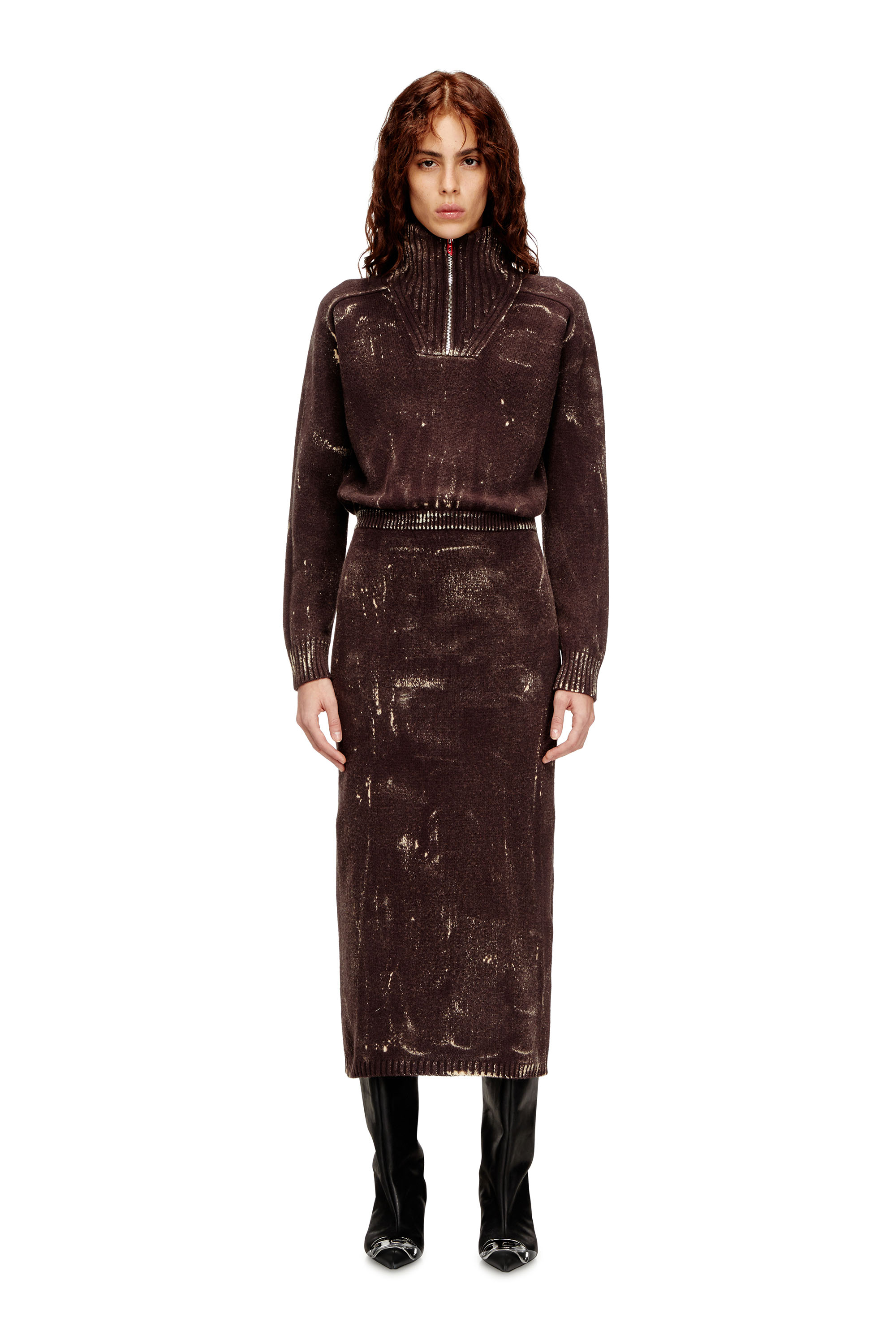 Diesel Women's Brown - Midi Dress In Treated Wool-Blend Knit - Dresses - Woman Large