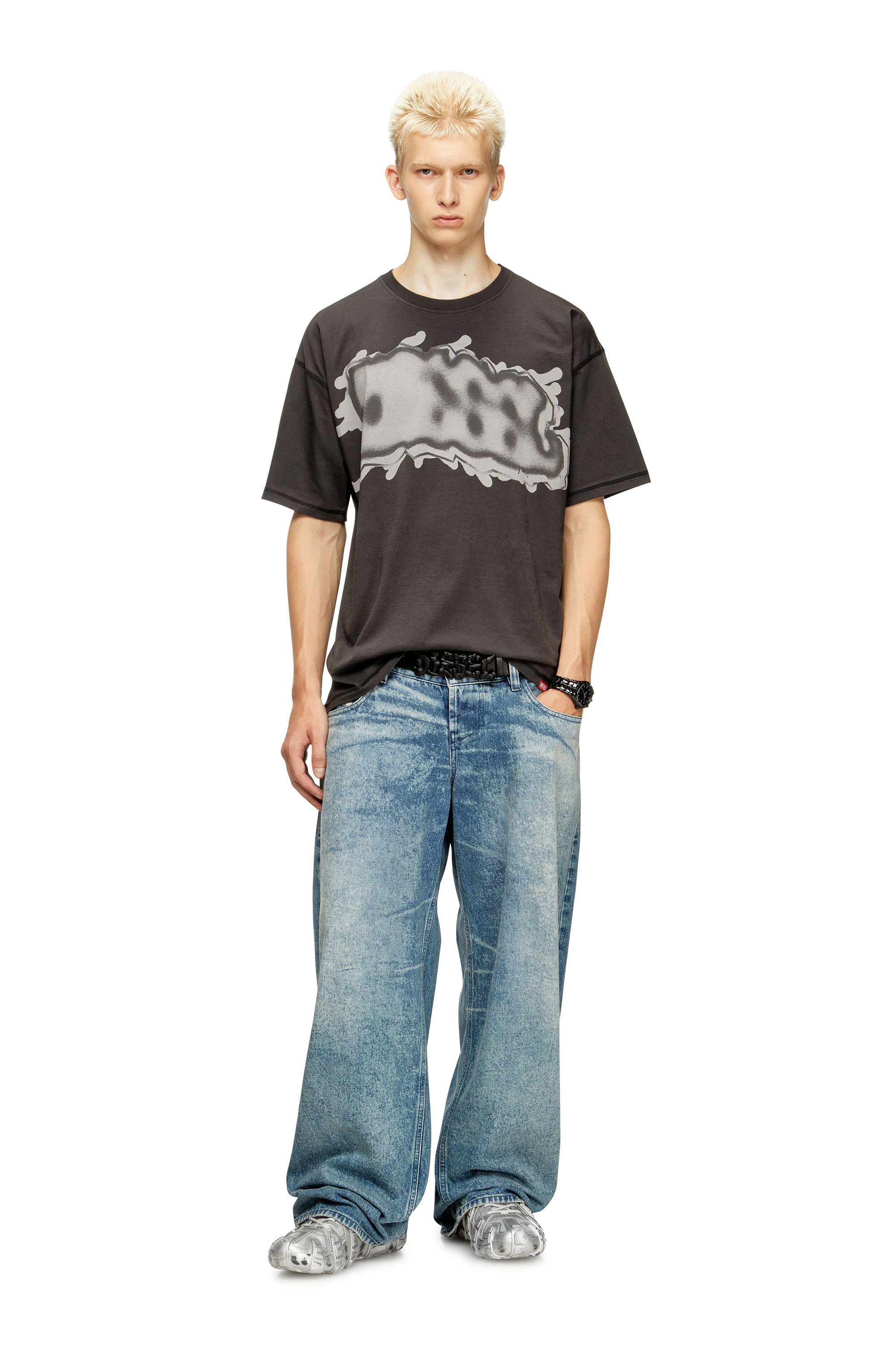 Diesel - T-LEONARD-IHBJ, Man's T-shirt with graffiti print in Dark grey - 2