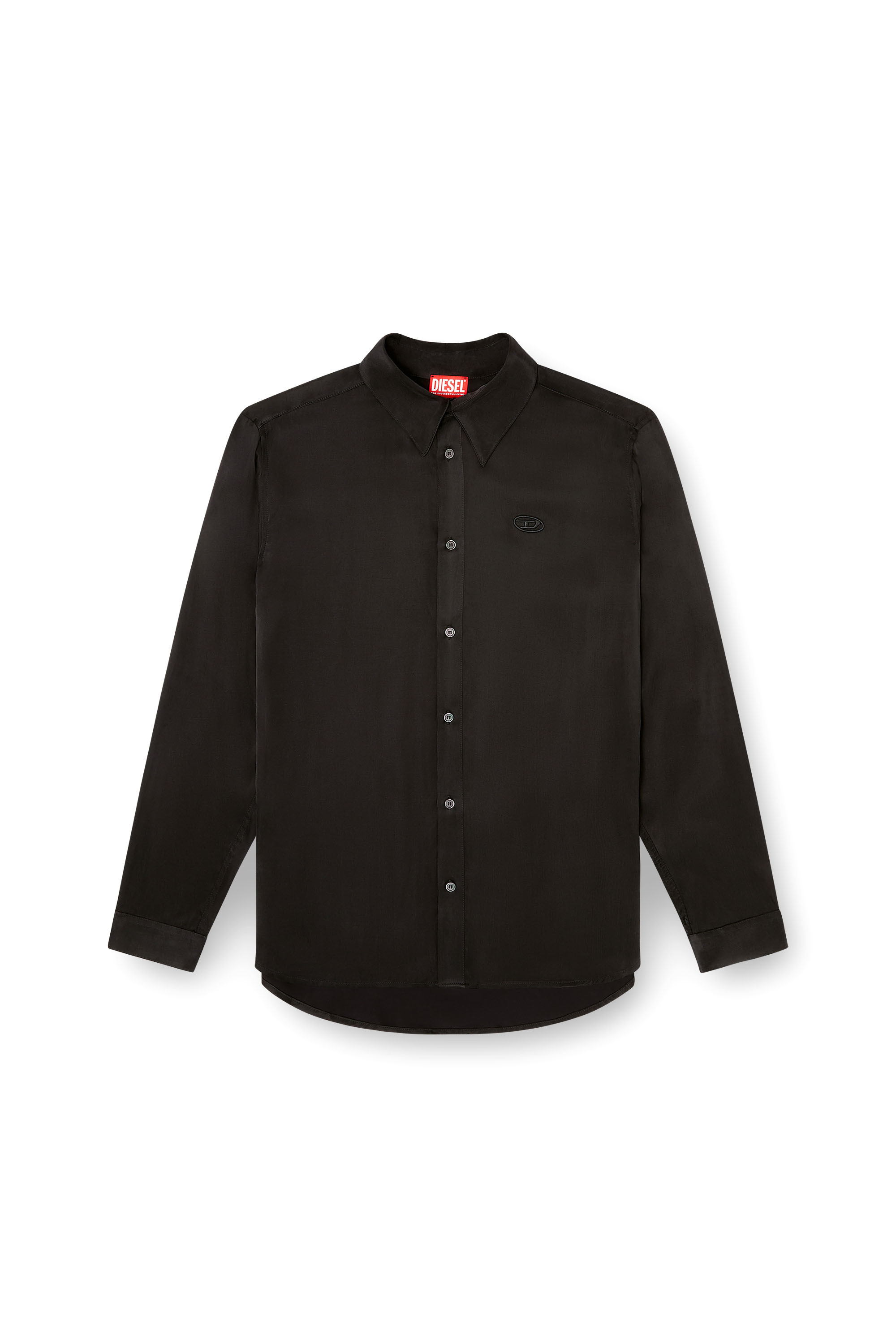 Diesel - S-SIMPLY-AJFU, Man's Cupro shirt with embroidered logo in Black - 3