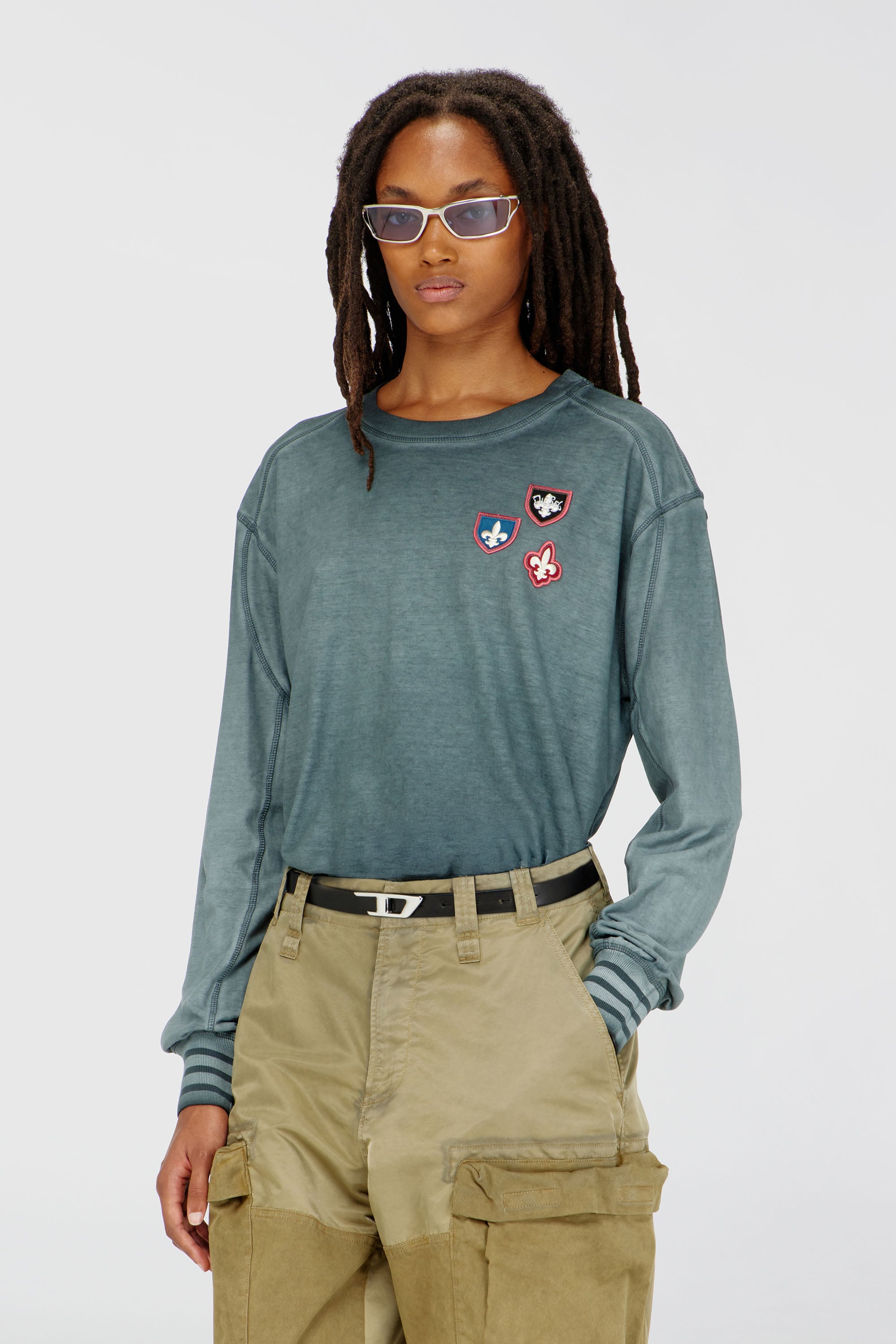 Diesel - T-shirt with patches and microwaffle inserts - T-Shirts - Woman - Green