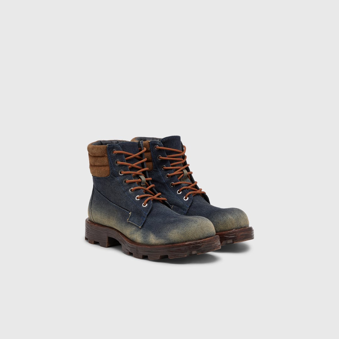 Diesel - D-Hammer-Combat boots in denim and suede - Boots - Man - Blue