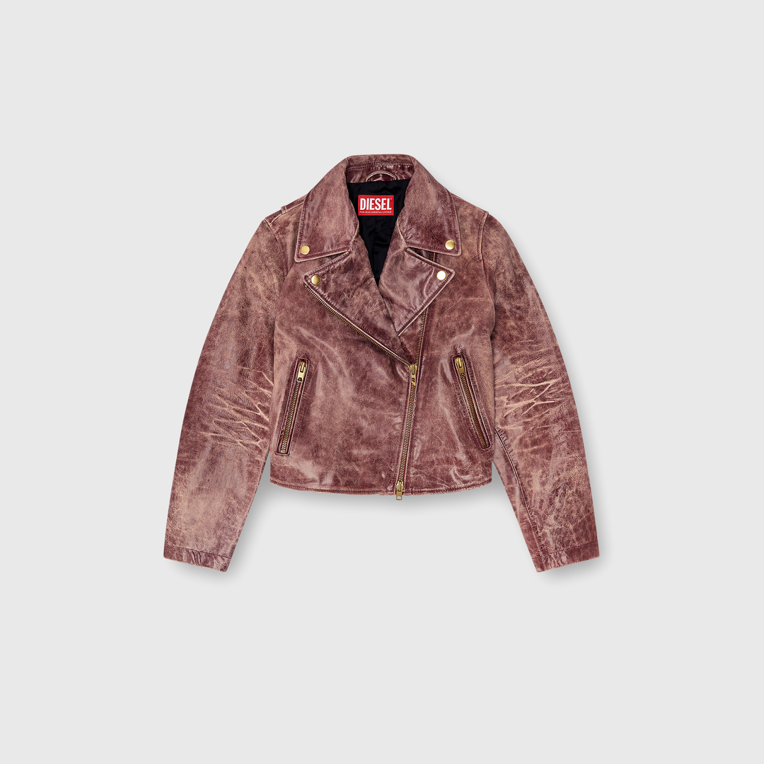 Diesel - Veste biker en cuir traité - Vestes de cuir - Femme - Rouge